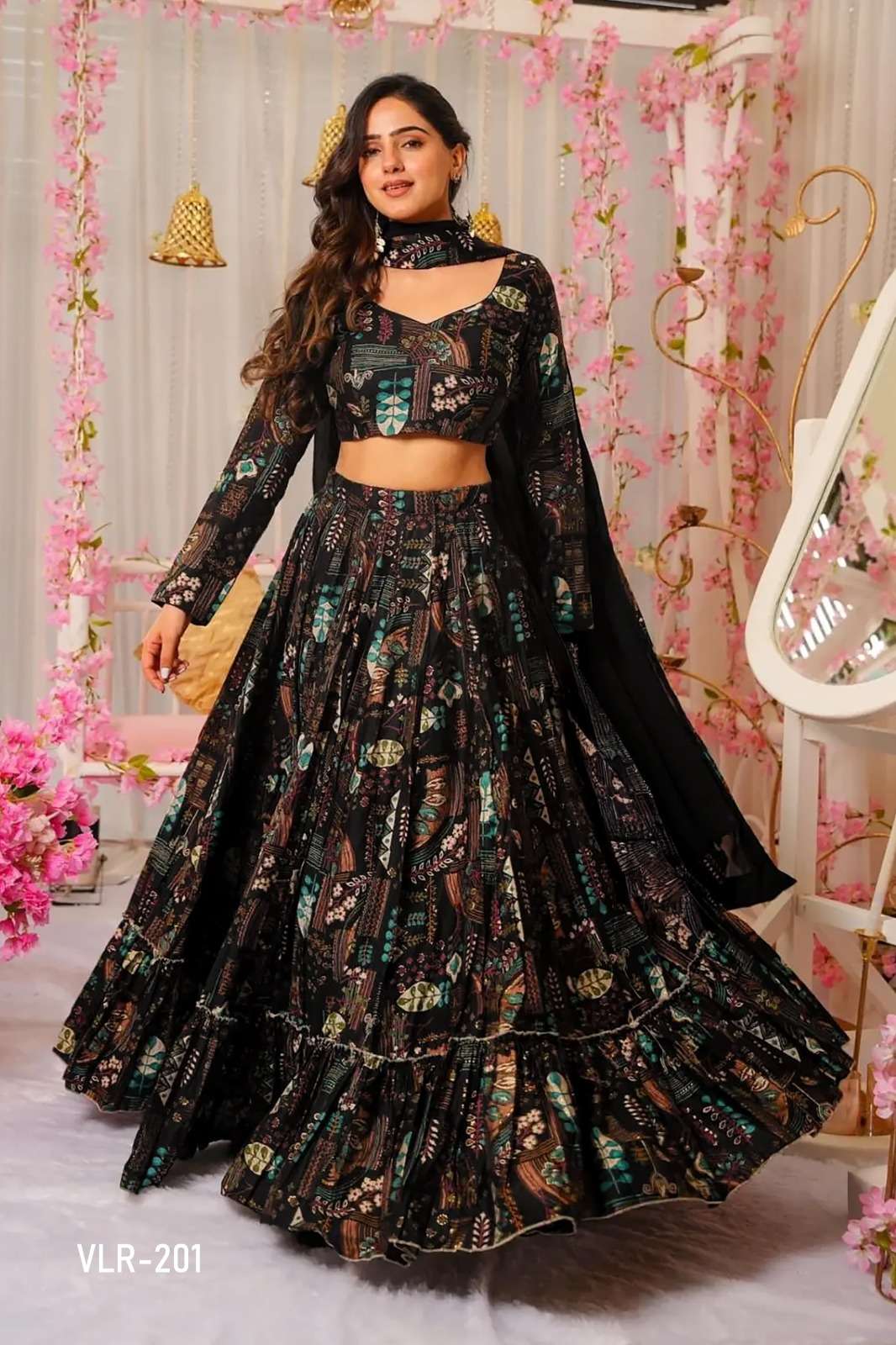 VALLARI VOL-2 BY TEXOFAB IN HEAVY AERTEX CHINON 3PCS PRINTED TIER LEHENGA 