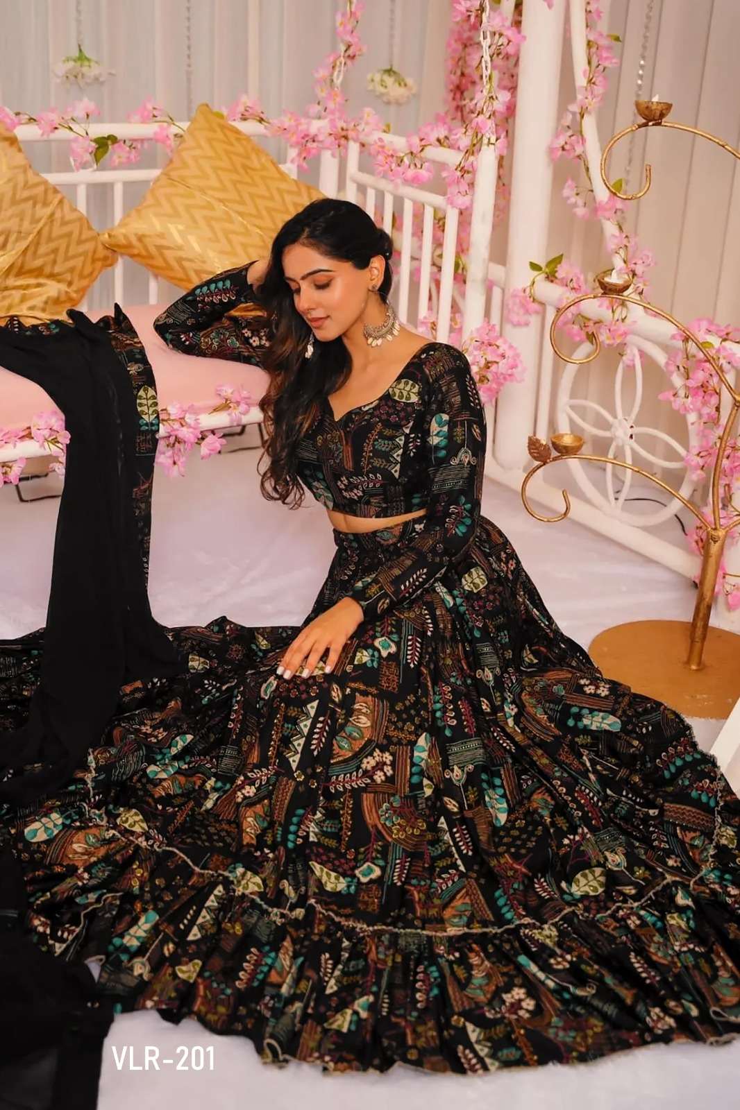 VALLARI VOL-2 BY TEXOFAB IN HEAVY AERTEX CHINON 3PCS PRINTED TIER LEHENGA 