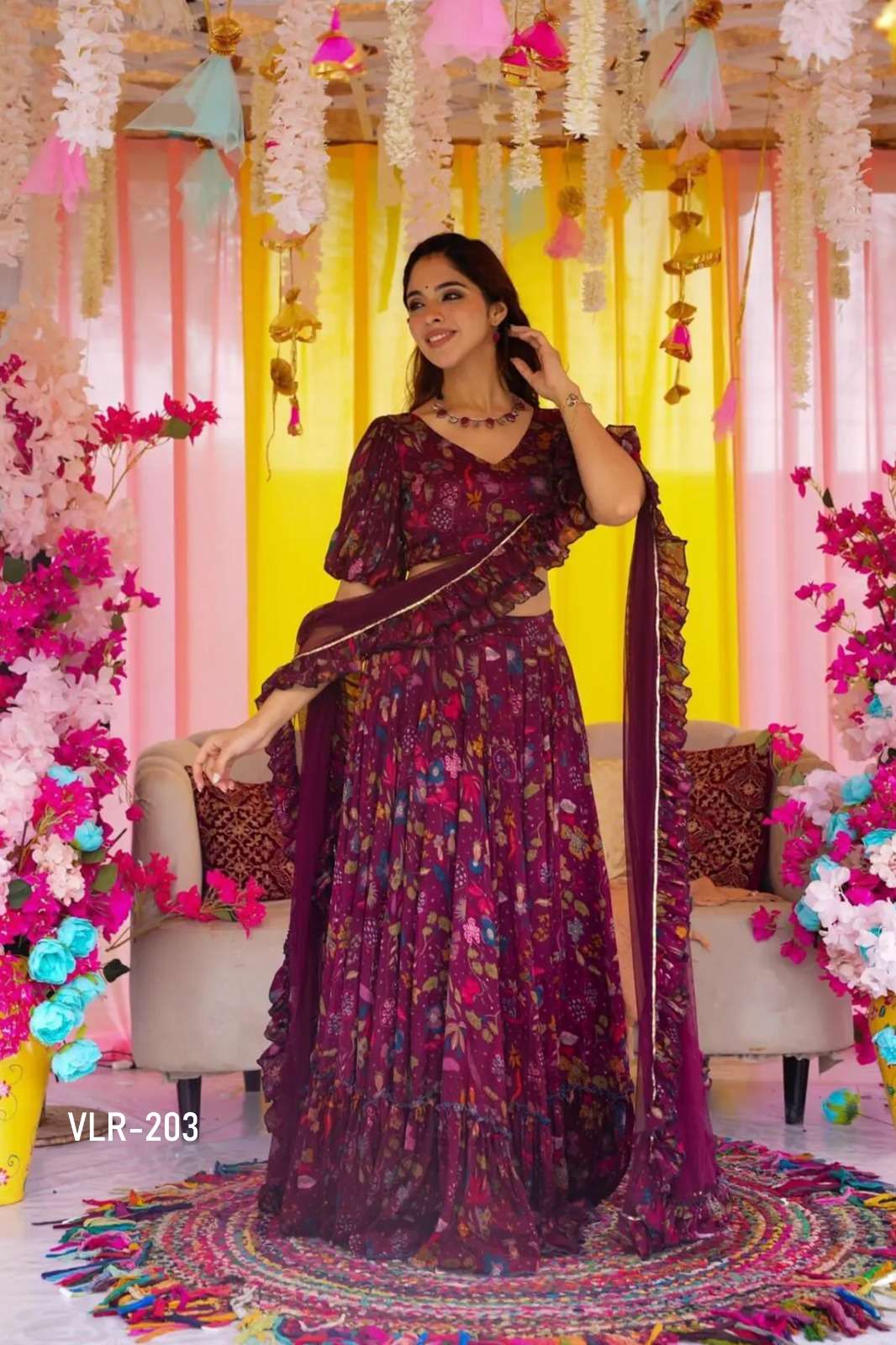 VALLARI VOL-2 BY TEXOFAB IN HEAVY AERTEX CHINON 3PCS PRINTED TIER LEHENGA 