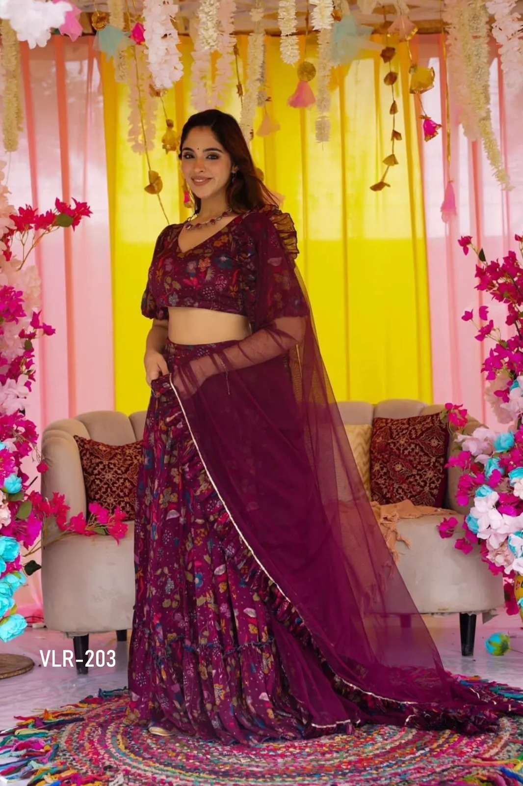 VALLARI VOL-2 BY TEXOFAB IN HEAVY AERTEX CHINON 3PCS PRINTED TIER LEHENGA 