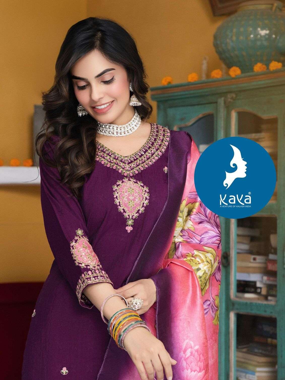 VANIJYA BY KAYA KURTI IN VETICAN DOBY WITH ASSAM SILK DIGITAL PRINTED DUPATTA 