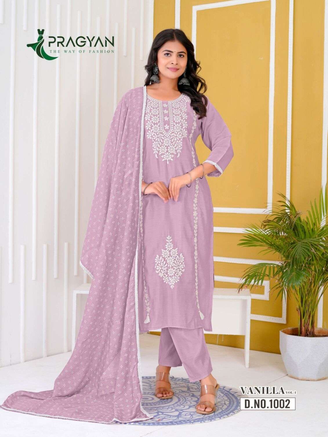 VANILLA VOL-1 BY PRAGYAN IN HEAVY ROMAN SILK WITH FANCY EMBROIDERY WORK AND CHANDERI DUPATTA