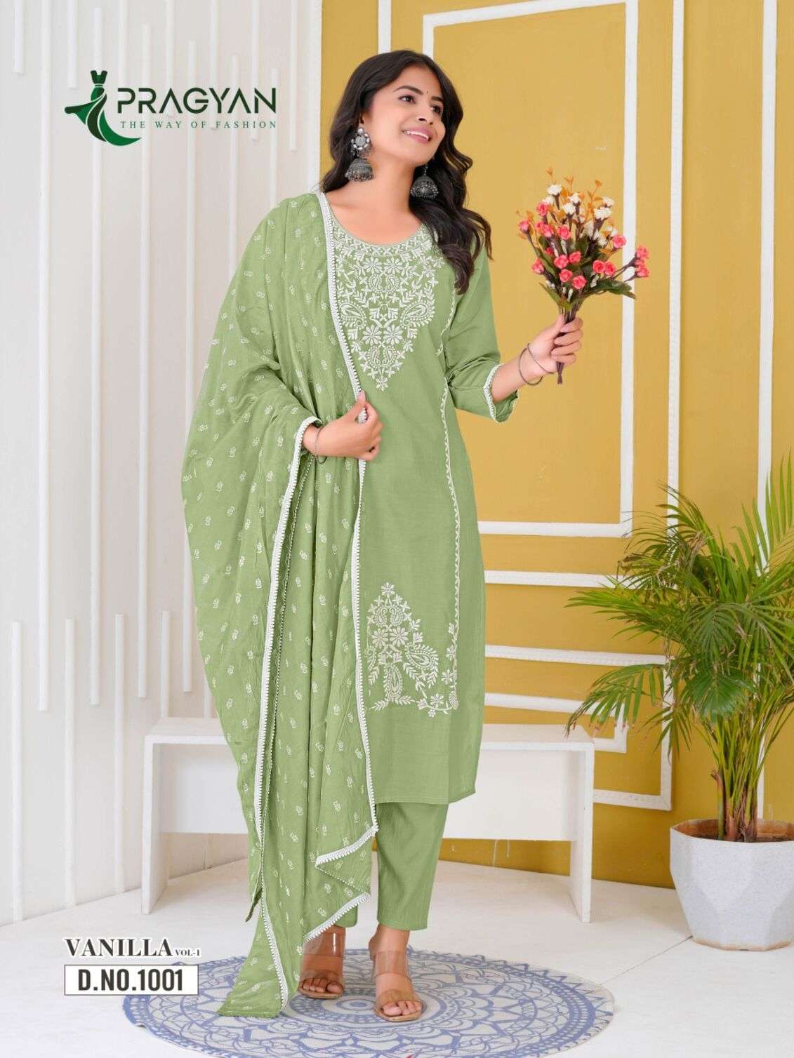 VANILLA VOL-1 BY PRAGYAN IN HEAVY ROMAN SILK WITH FANCY EMBROIDERY WORK AND CHANDERI DUPATTA