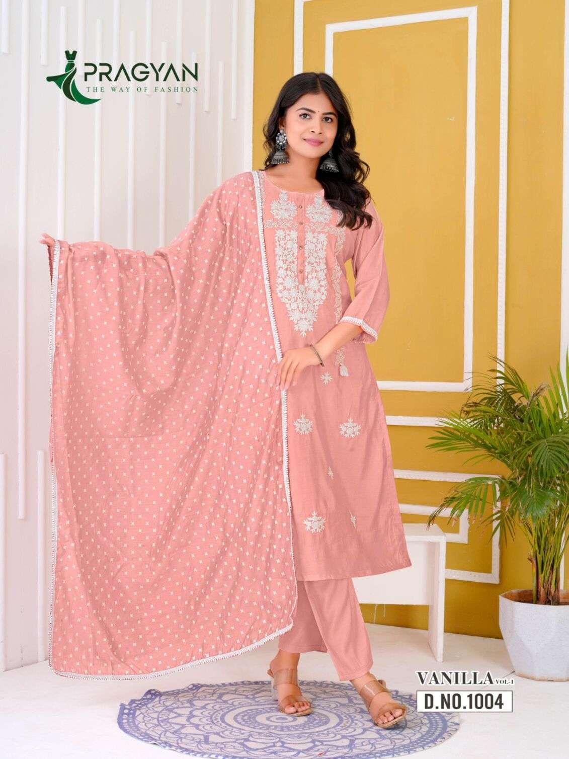 VANILLA VOL-1 BY PRAGYAN IN HEAVY ROMAN SILK WITH FANCY EMBROIDERY WORK AND CHANDERI DUPATTA
