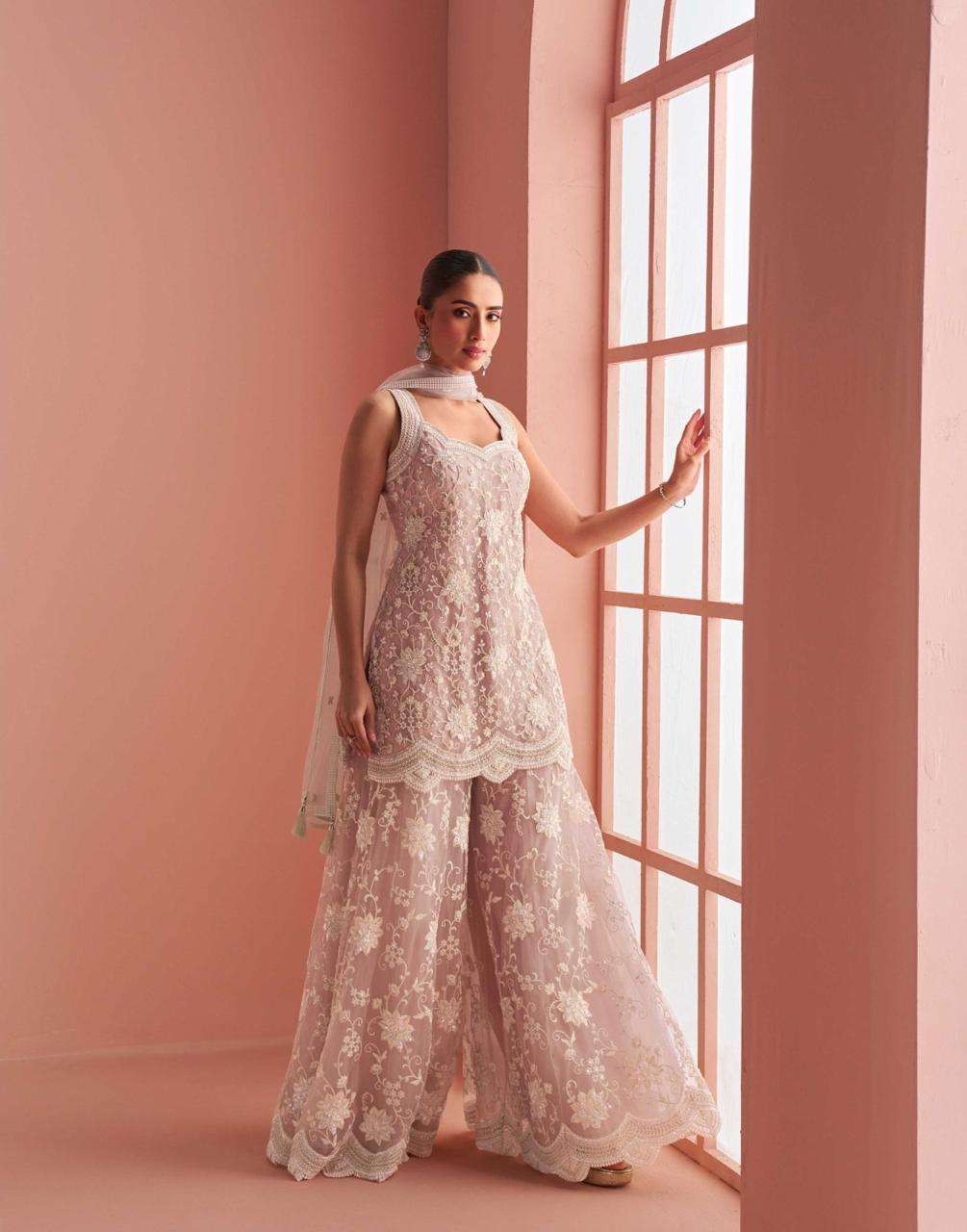 VERONA BY SAYURI DESIGNER IN REAL PREMIUM NET LATEST TRENDY HALTER NECK WITH EMBROIDERED  