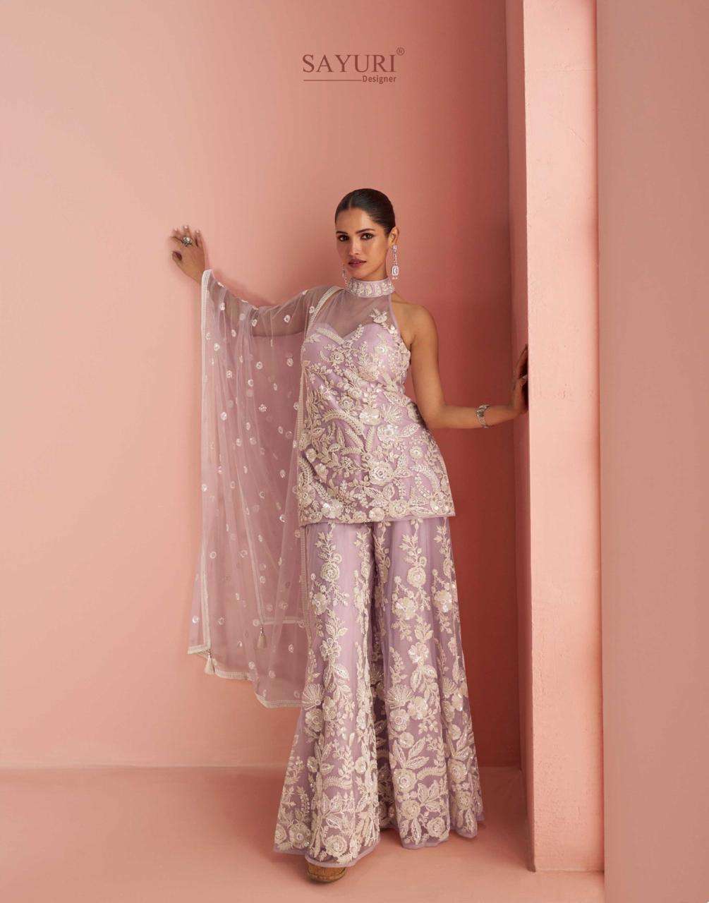 VERONA BY SAYURI DESIGNER IN REAL PREMIUM NET LATEST TRENDY HALTER NECK WITH EMBROIDERED  