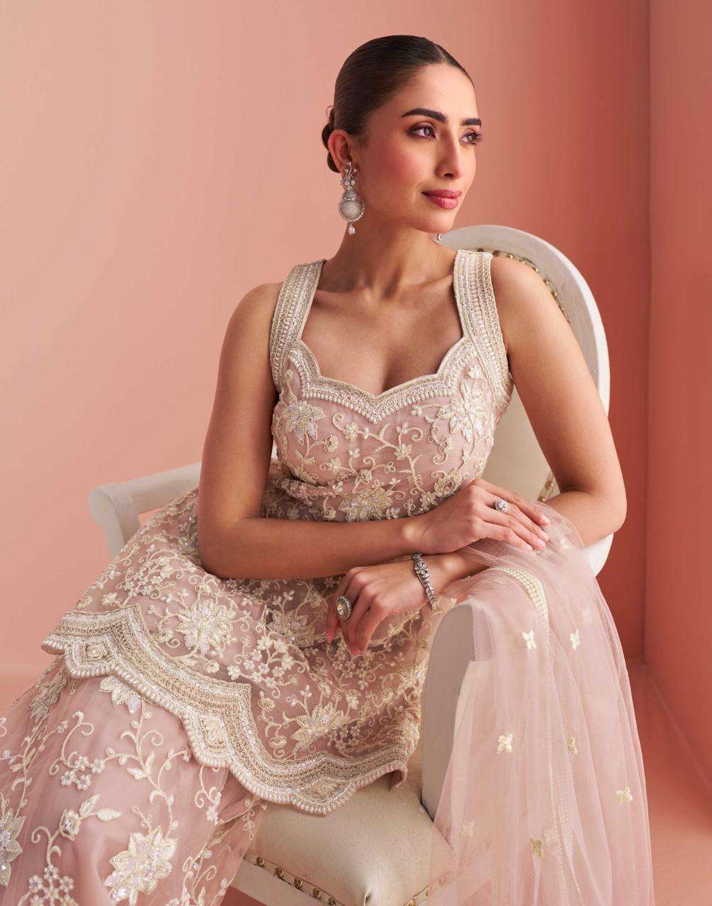 VERONA BY SAYURI DESIGNER IN REAL PREMIUM NET LATEST TRENDY HALTER NECK WITH EMBROIDERED  