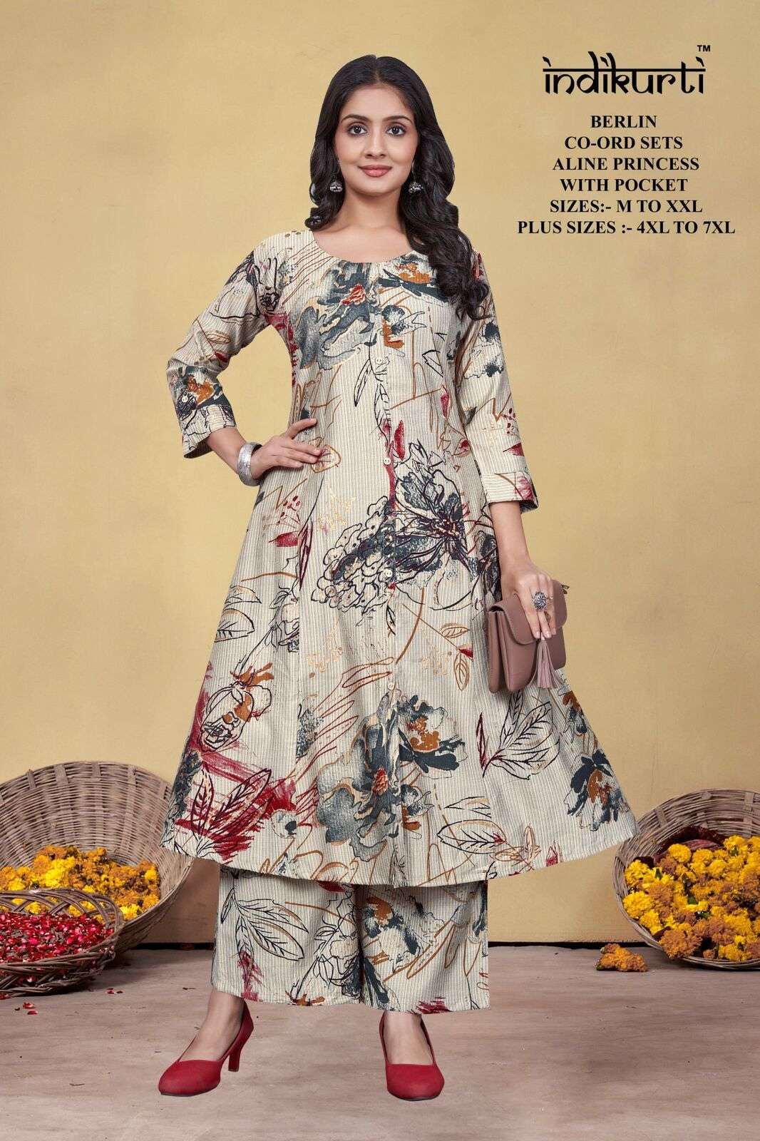 VOL :- 1 BY INDIKURTI IN BERLIN DISCHARGE FOIL PRINT ALINE PRINCESS CUT WITH POCKET 