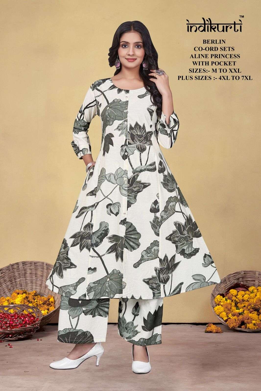 VOL :- 1 BY INDIKURTI IN BERLIN DISCHARGE FOIL PRINT ALINE PRINCESS CUT WITH POCKET 