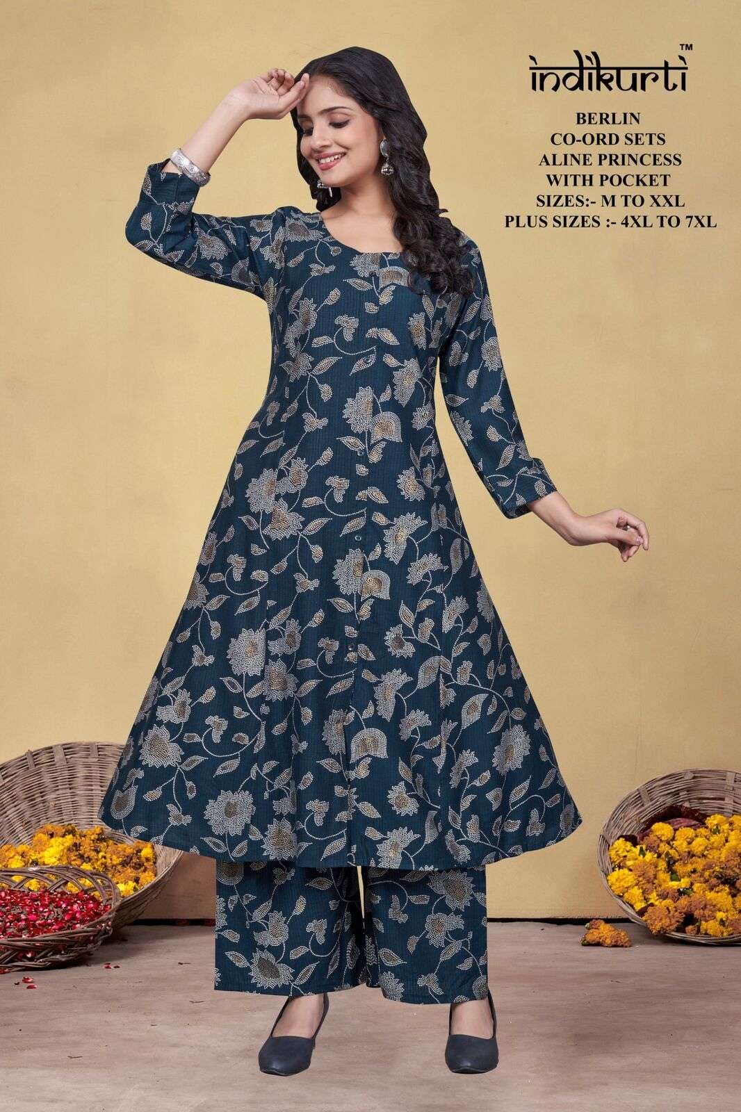 VOL :- 1 BY INDIKURTI IN BERLIN DISCHARGE FOIL PRINT ALINE PRINCESS CUT WITH POCKET 