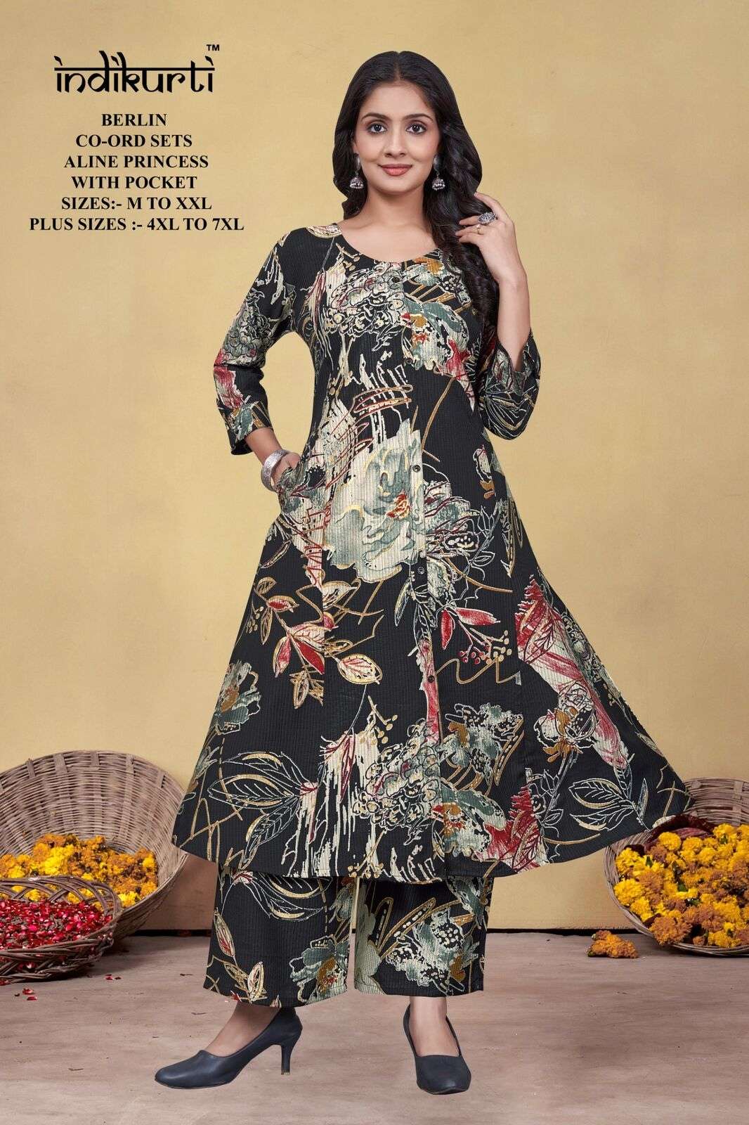 VOL :- 1 BY INDIKURTI IN BERLIN DISCHARGE FOIL PRINT ALINE PRINCESS CUT WITH POCKET 