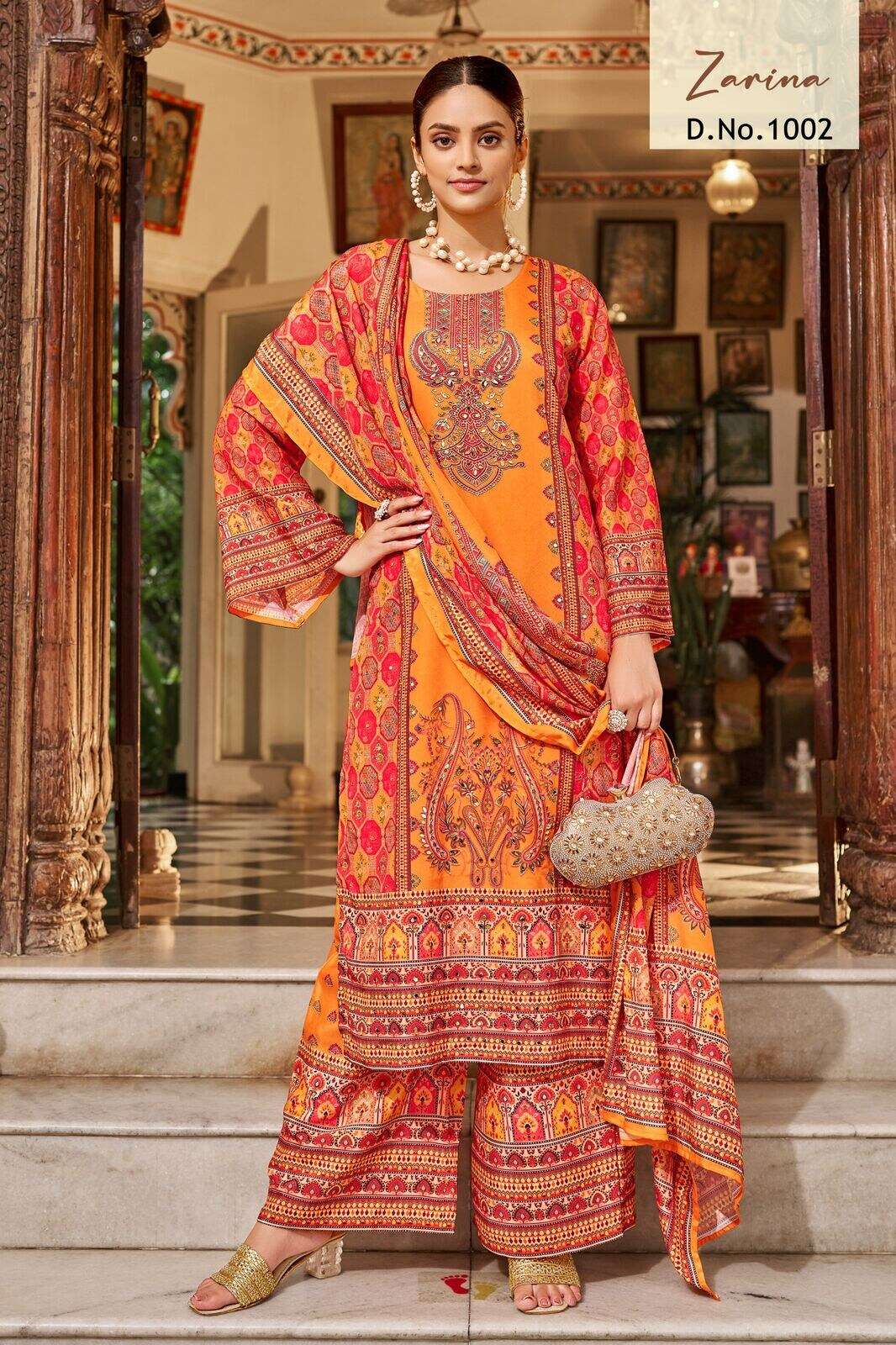 ZARINA BY TEXOFAB IN PURE CREPE SILK DIGITAL PRINT WITH FULL MICRO INNER AND MIRROR WORK 