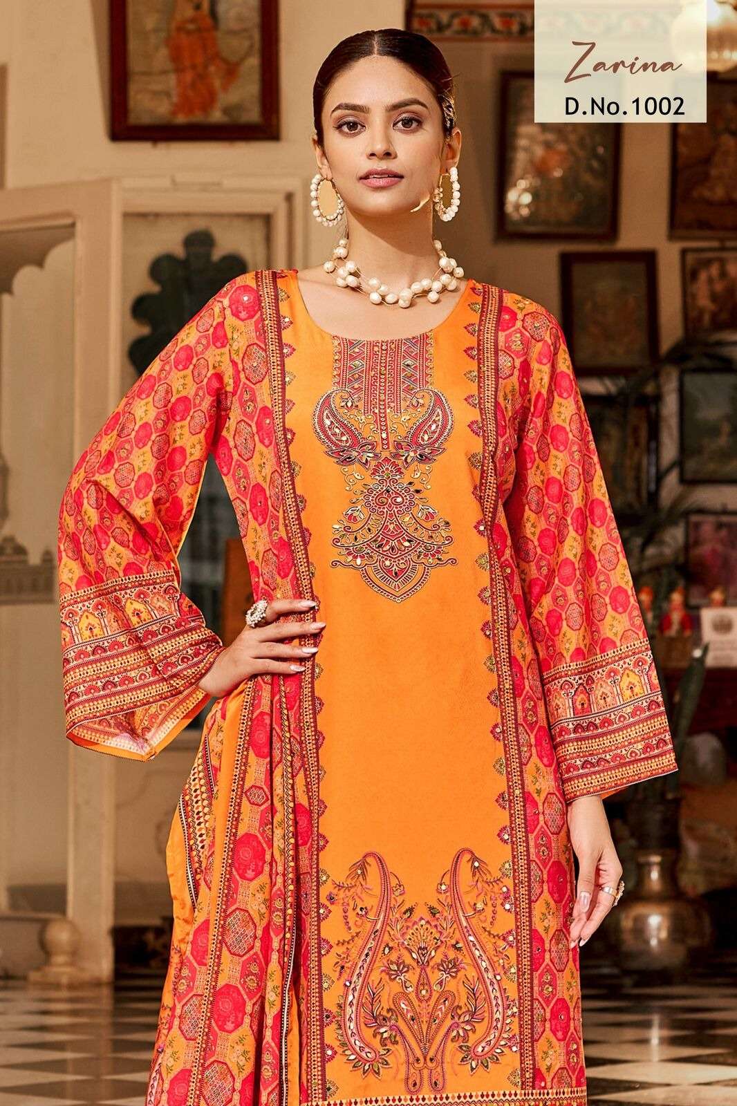 ZARINA BY TEXOFAB IN PURE CREPE SILK DIGITAL PRINT WITH FULL MICRO INNER AND MIRROR WORK 