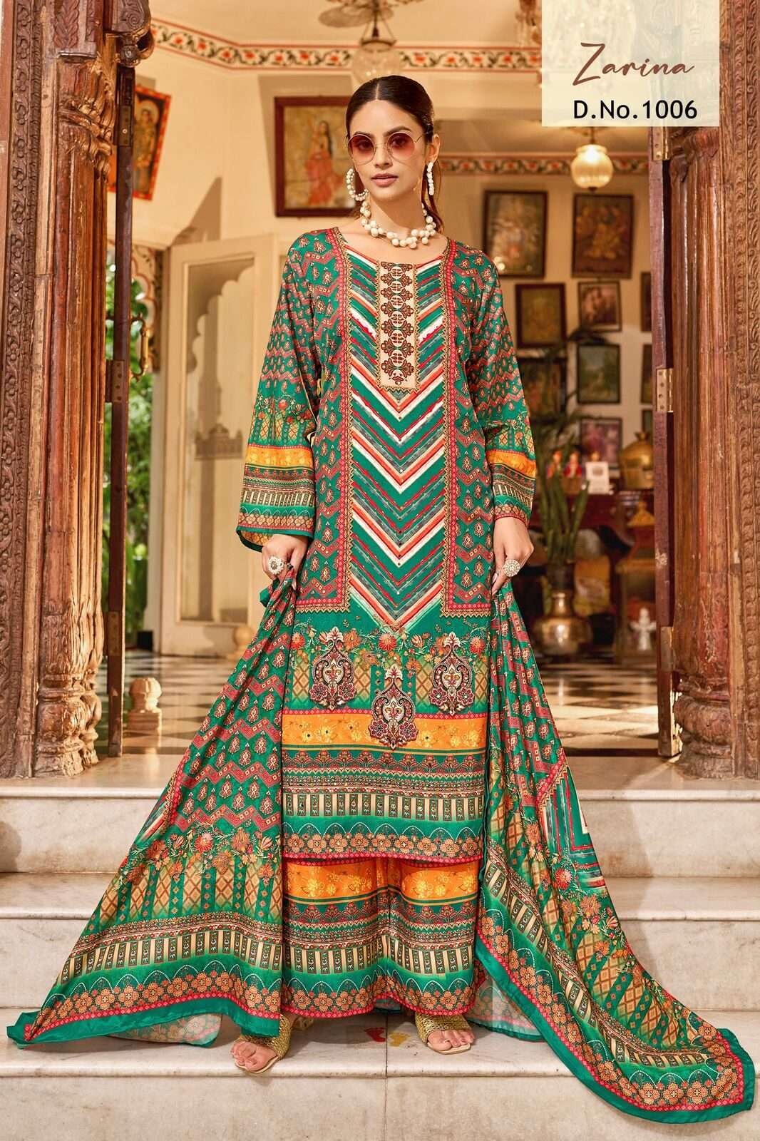 ZARINA BY TEXOFAB IN PURE CREPE SILK DIGITAL PRINT WITH FULL MICRO INNER AND MIRROR WORK 