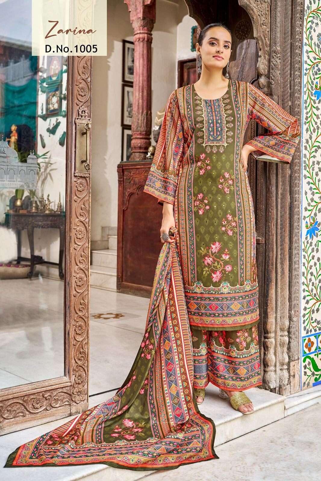 ZARINA BY TEXOFAB IN PURE CREPE SILK DIGITAL PRINT WITH FULL MICRO INNER AND MIRROR WORK 