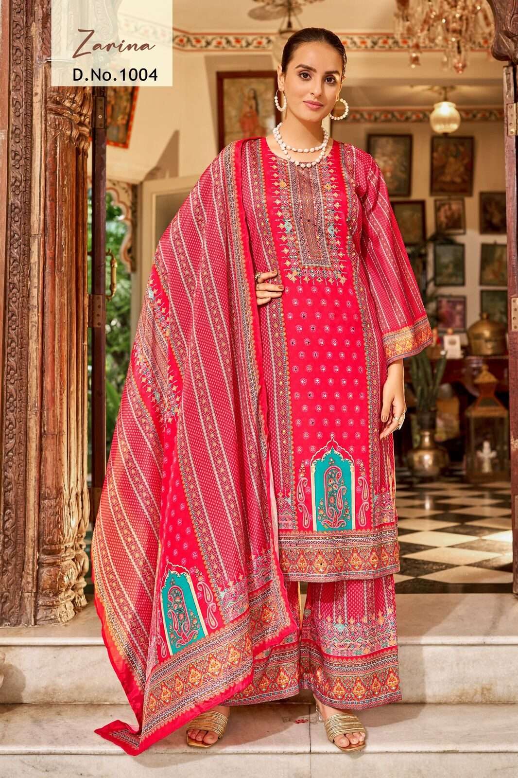 ZARINA BY TEXOFAB IN PURE CREPE SILK DIGITAL PRINT WITH FULL MICRO INNER AND MIRROR WORK 