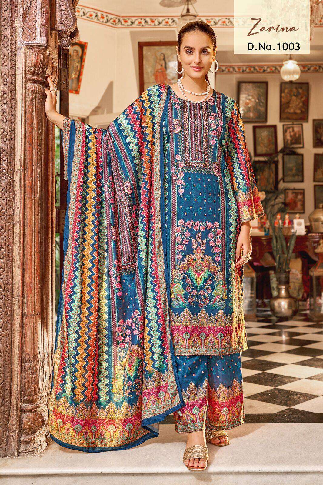ZARINA BY TEXOFAB IN PURE CREPE SILK DIGITAL PRINT WITH FULL MICRO INNER AND MIRROR WORK 
