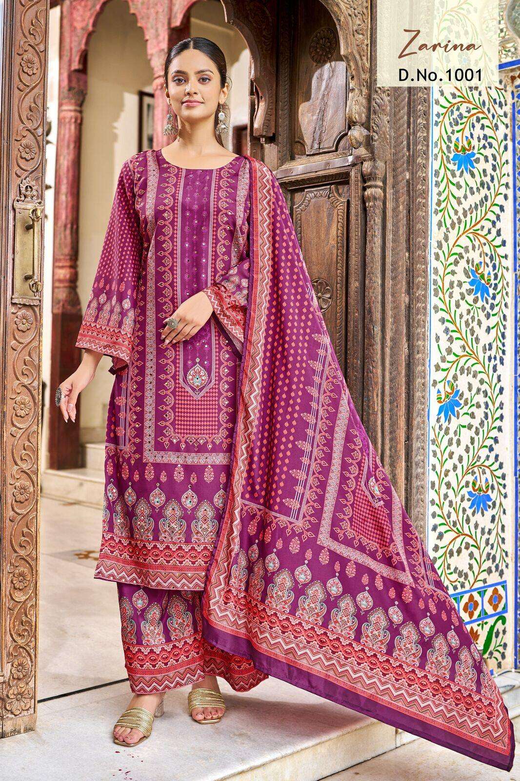 ZARINA BY TEXOFAB IN PURE CREPE SILK DIGITAL PRINT WITH FULL MICRO INNER AND MIRROR WORK 
