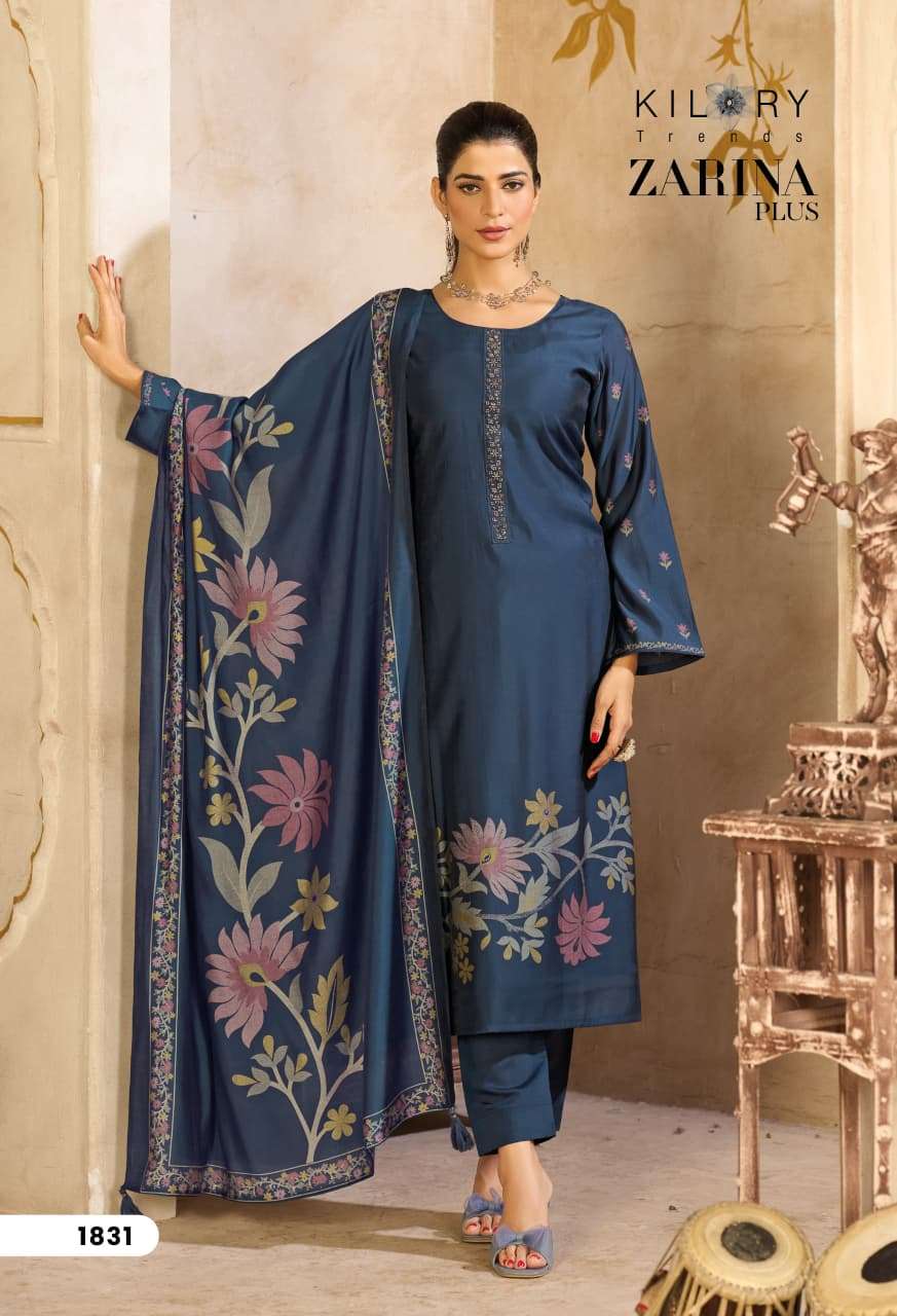 ZARINA PLUS BY KILORY TRENDS IN PURE MUSLIN SILK DIGITAL FOIL PRINT WITH FANCY HAND WORK 