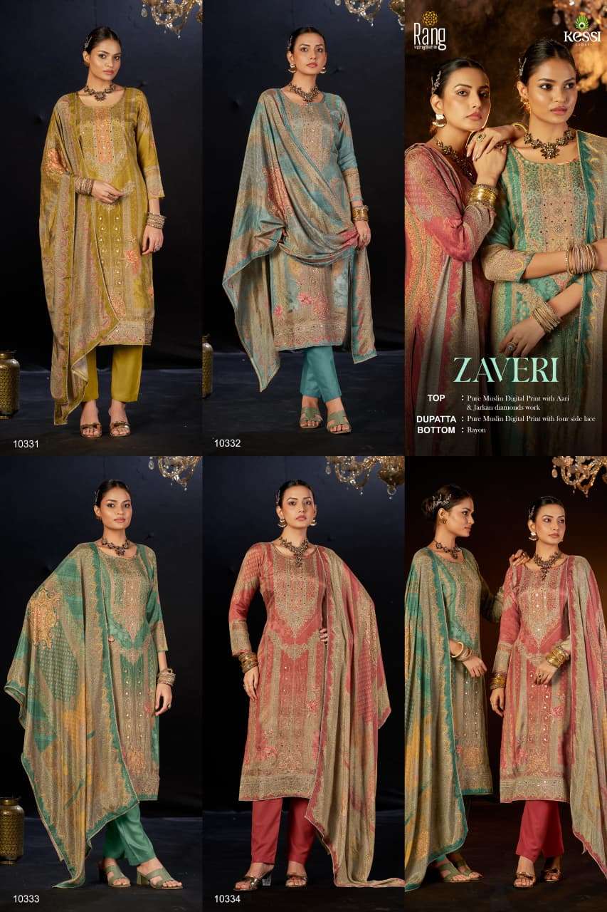 ZAVERI BY KESSI IN PURE MUSLIN DIGITAL PRINT WITH AARI & JARKAN WORK 