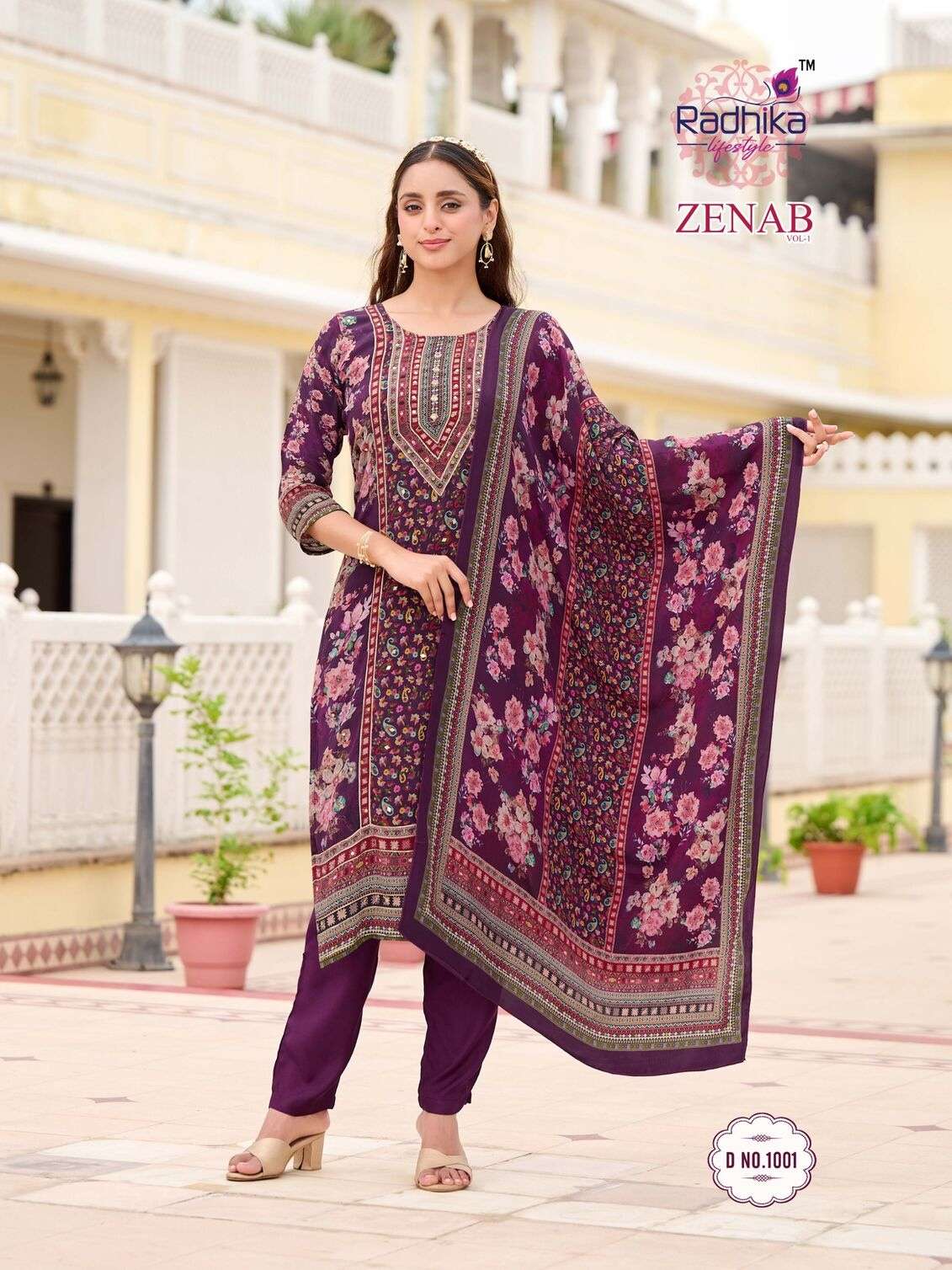 ZENAB VOL-1 BY RADHIKA LIFESTYLE IN PURE NATURAL CREP KURTI PANT AND DUPATTA WITH HANDWORK 