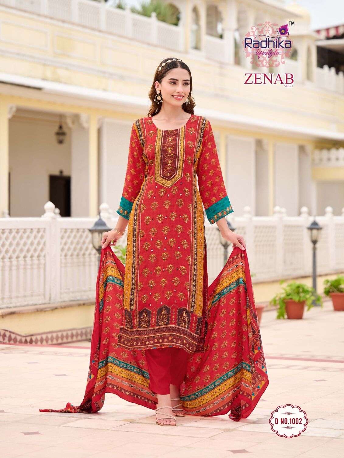 ZENAB VOL-1 BY RADHIKA LIFESTYLE IN PURE NATURAL CREP KURTI PANT AND DUPATTA WITH HANDWORK 
