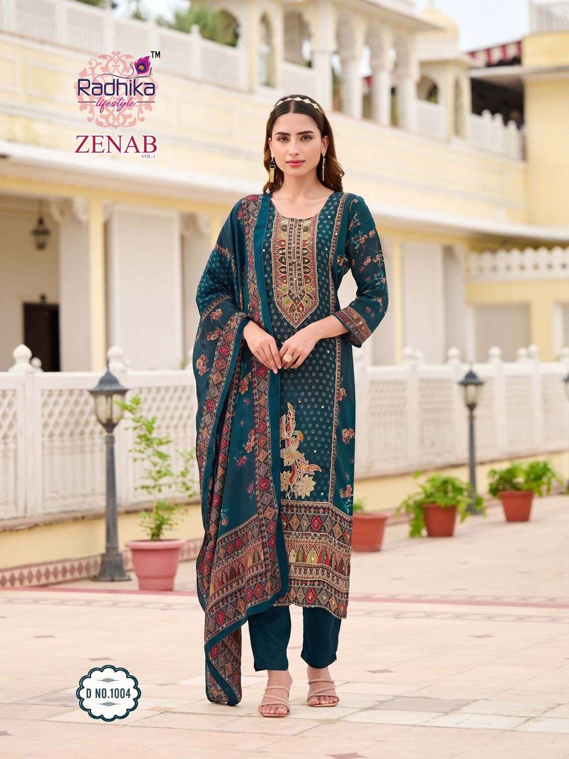 ZENAB VOL-1 BY RADHIKA LIFESTYLE IN PURE NATURAL CREP KURTI PANT AND DUPATTA WITH HANDWORK 