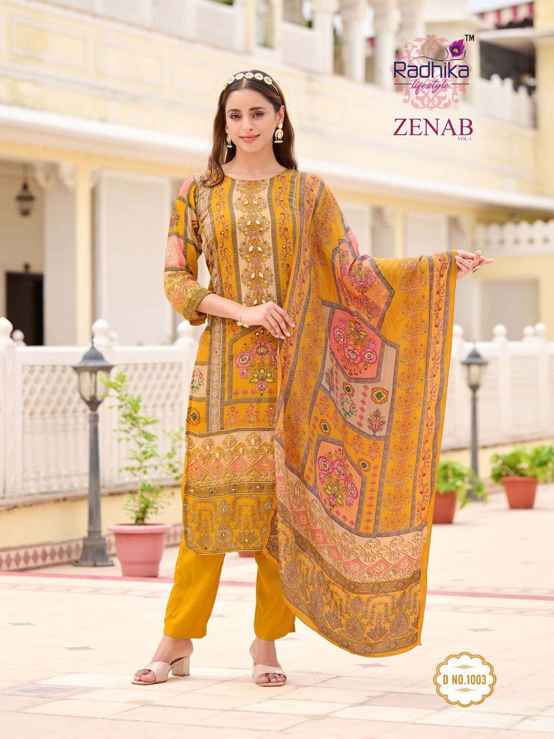 ZENAB VOL-1 BY RADHIKA LIFESTYLE IN PURE NATURAL CREP KURTI PANT AND DUPATTA WITH HANDWORK 