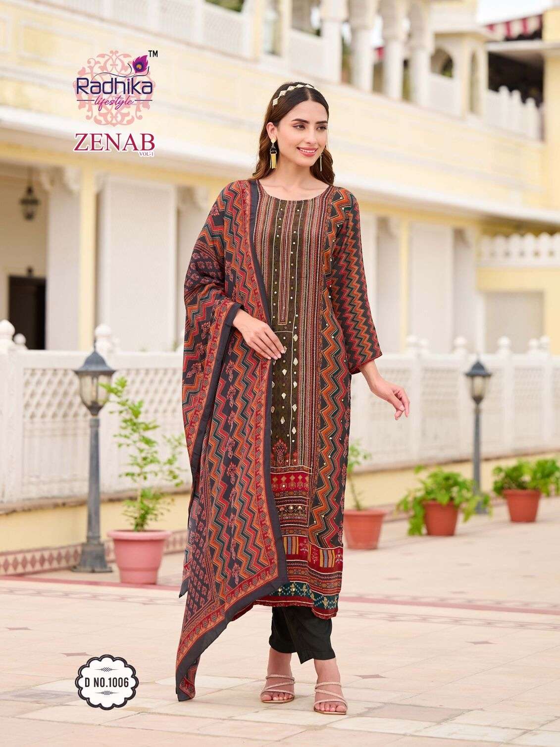 ZENAB VOL-1 BY RADHIKA LIFESTYLE IN PURE NATURAL CREP KURTI PANT AND DUPATTA WITH HANDWORK 
