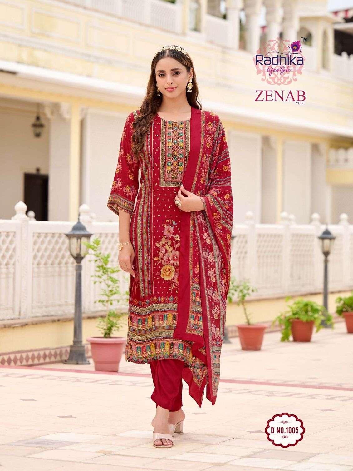 ZENAB VOL-1 BY RADHIKA LIFESTYLE IN PURE NATURAL CREP KURTI PANT AND DUPATTA WITH HANDWORK 