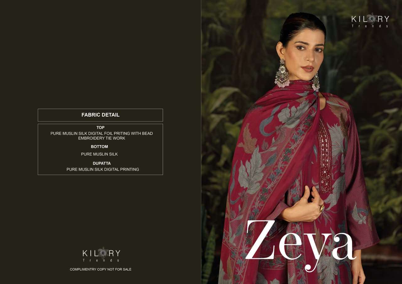 ZEYA BY KILORY TRENDS IN PURE MODAL MUSLIN SILK DIGITAL FOIL PRINT WITH BEADS EMBROIDERY WORK