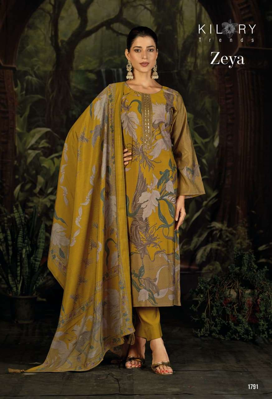 ZEYA BY KILORY TRENDS IN PURE MODAL MUSLIN SILK DIGITAL FOIL PRINT WITH BEADS EMBROIDERY WORK