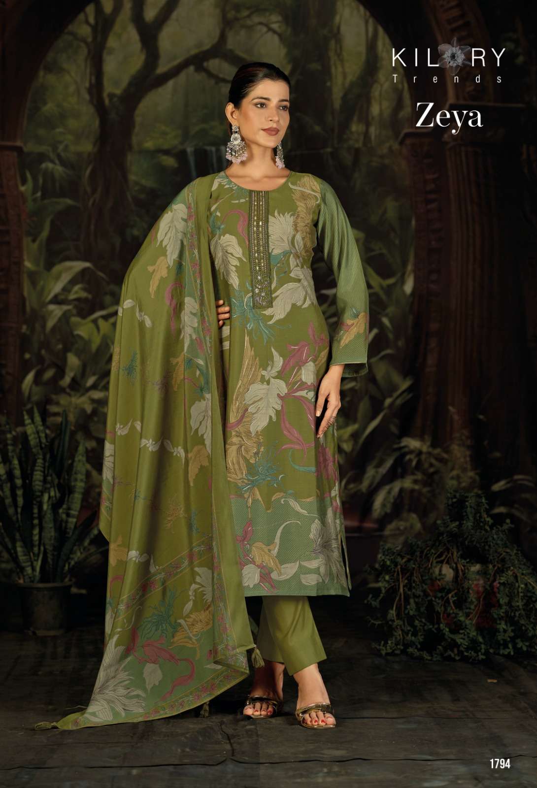 ZEYA BY KILORY TRENDS IN PURE MODAL MUSLIN SILK DIGITAL FOIL PRINT WITH BEADS EMBROIDERY WORK