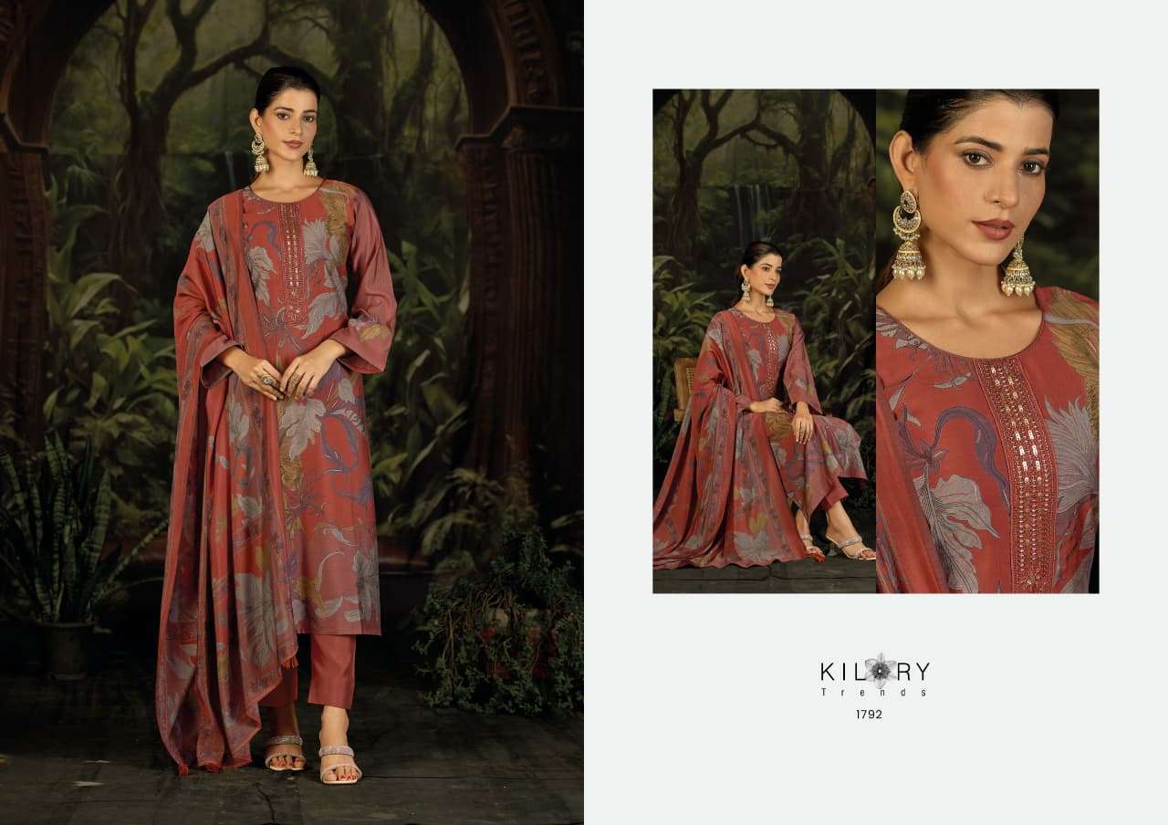 ZEYA BY KILORY TRENDS IN PURE MODAL MUSLIN SILK DIGITAL FOIL PRINT WITH BEADS EMBROIDERY WORK