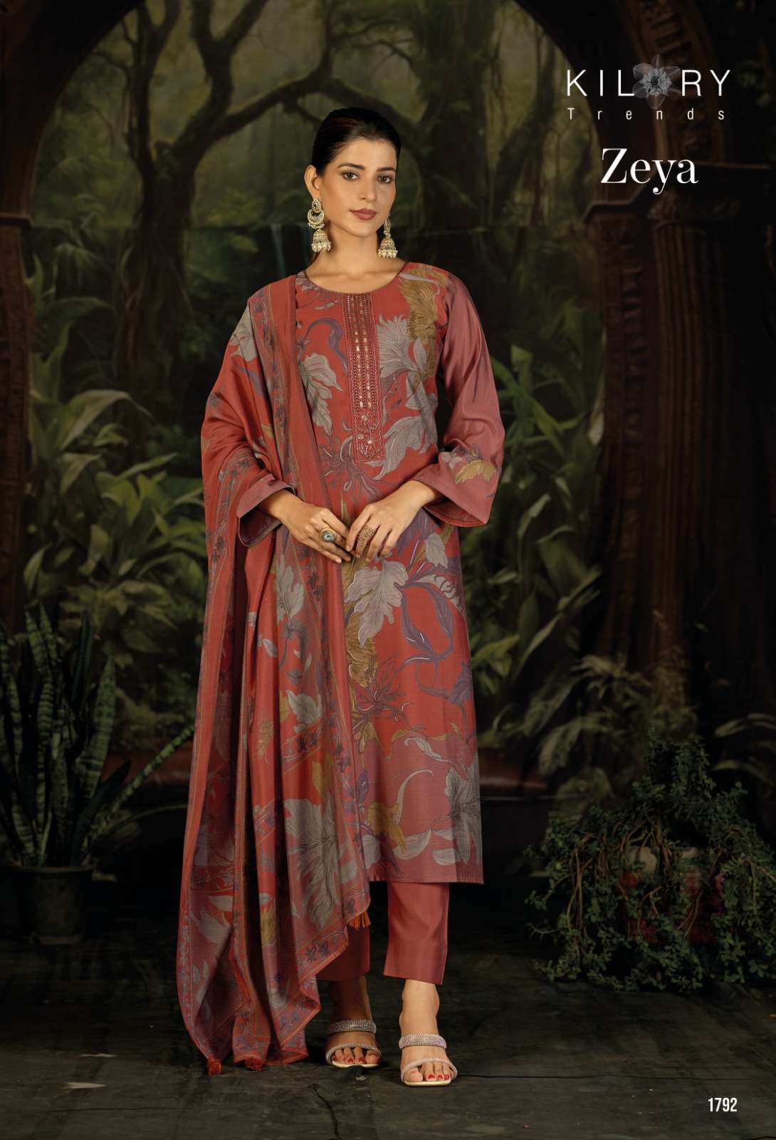 ZEYA BY KILORY TRENDS IN PURE MODAL MUSLIN SILK DIGITAL FOIL PRINT WITH BEADS EMBROIDERY WORK