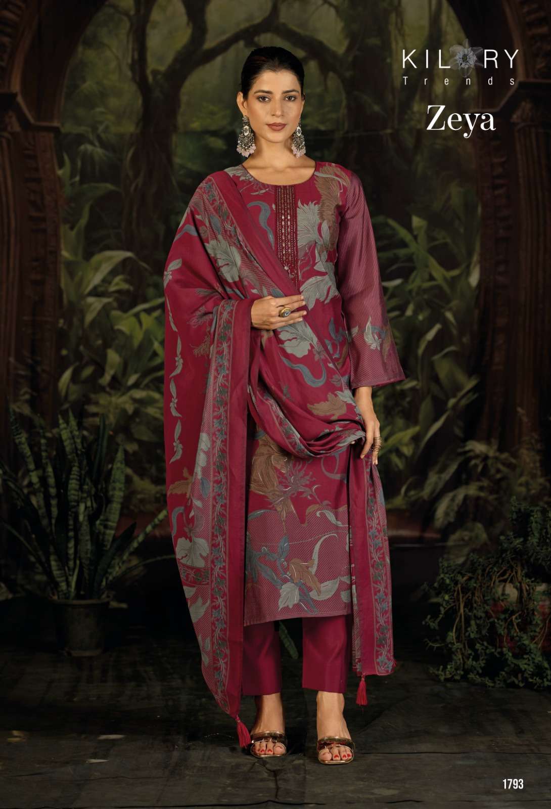 ZEYA BY KILORY TRENDS IN PURE MODAL MUSLIN SILK DIGITAL FOIL PRINT WITH BEADS EMBROIDERY WORK