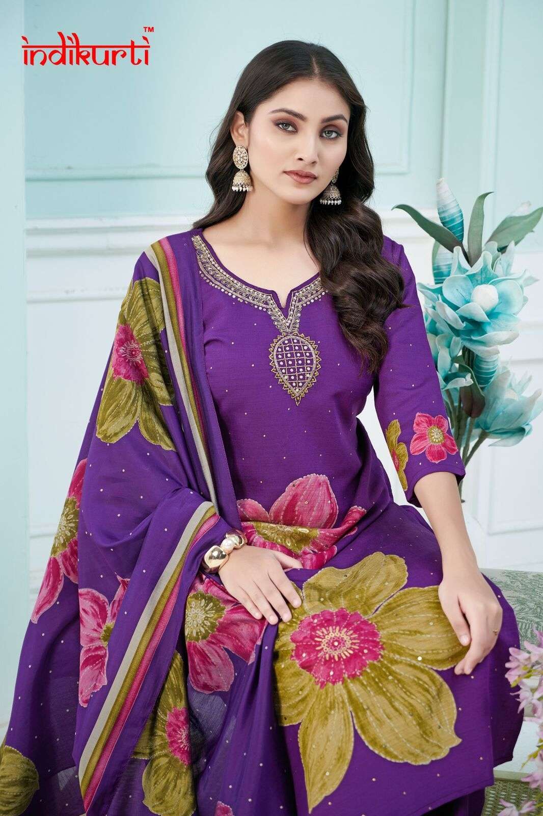 AAFREEN-2 BY INDIKURTI IN VETICAN FOIL PRINT DISCHARGE PLACEMENT PRINTS WITH INNER