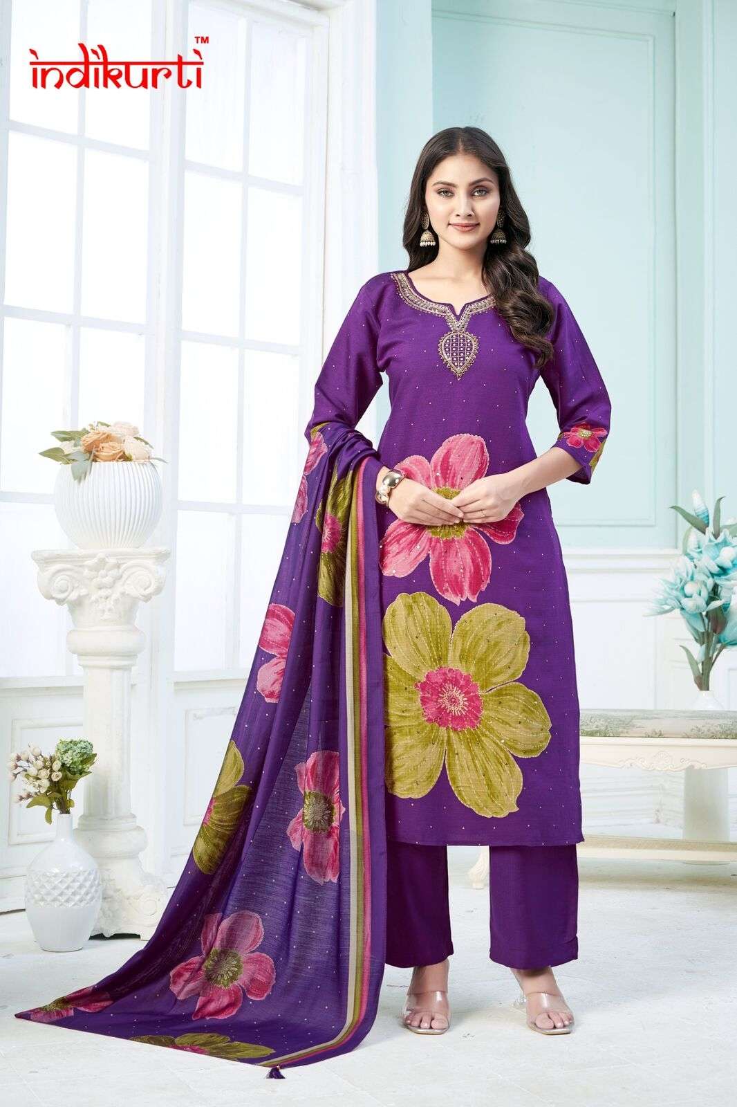 AAFREEN-2 BY INDIKURTI IN VETICAN FOIL PRINT DISCHARGE PLACEMENT PRINTS WITH INNER