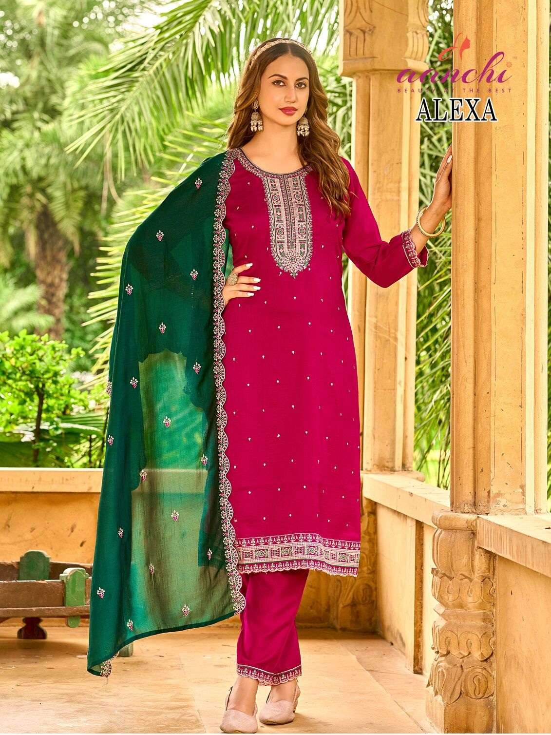 ALEXA BY AANCHI IN VICHITRA SILK WITH FANCY CONTRAST DUPATTA WORK