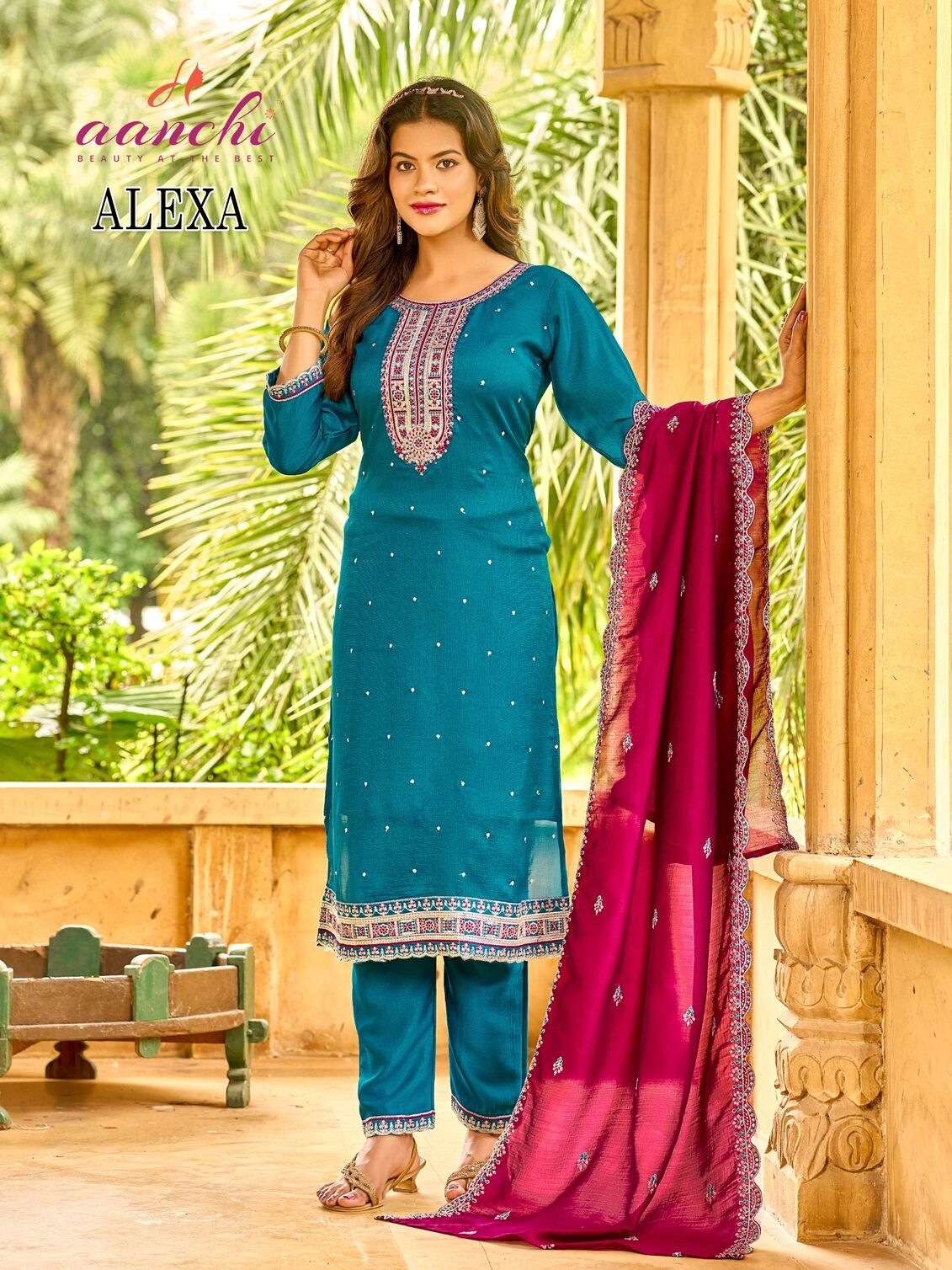 ALEXA BY AANCHI IN VICHITRA SILK WITH FANCY CONTRAST DUPATTA WORK