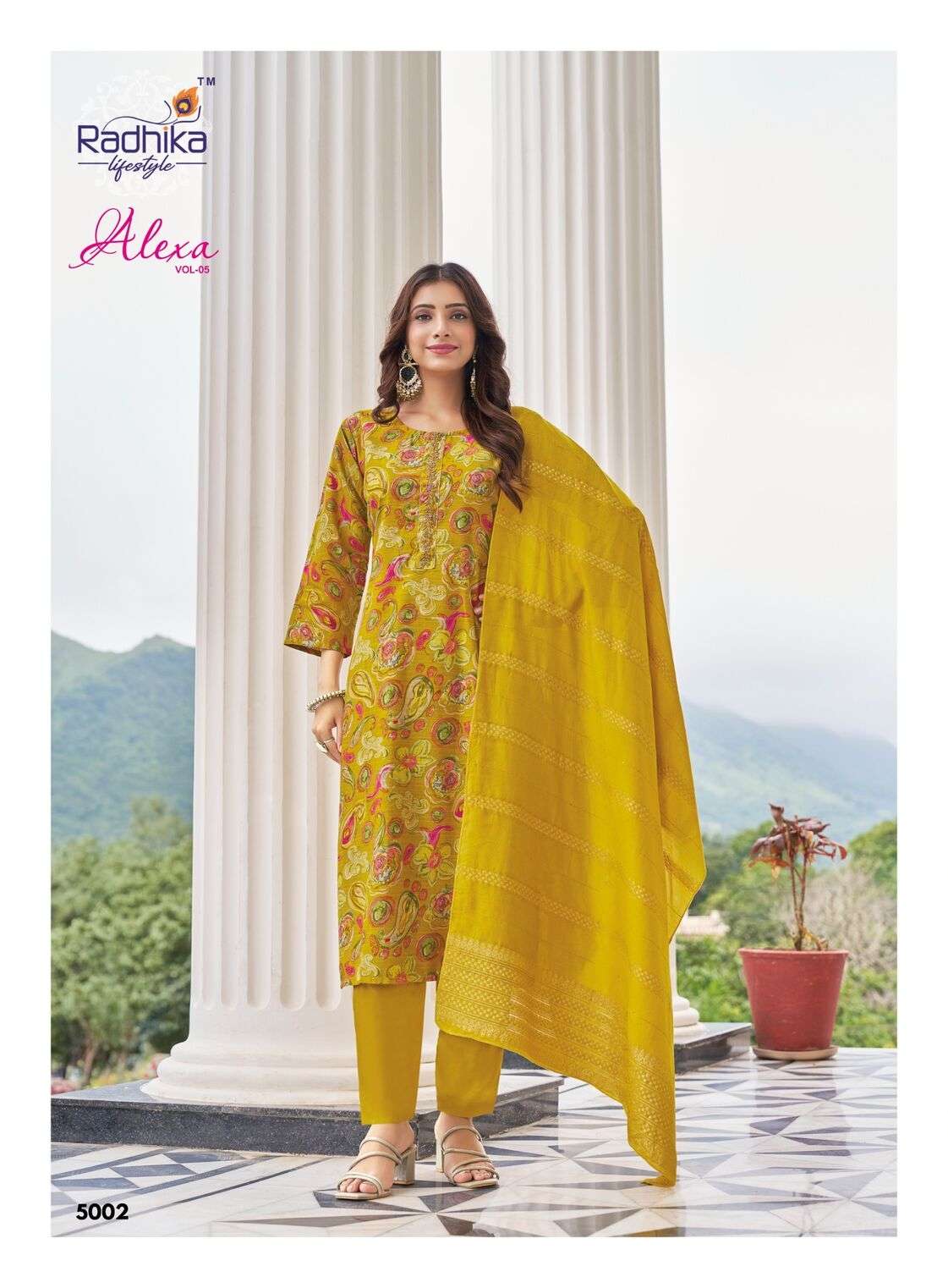 ALEXA VOL-5 BY RADHIKA LIFE STYLE IN VERTICAN SILK FOIL PRINT WITH HANDWORK 