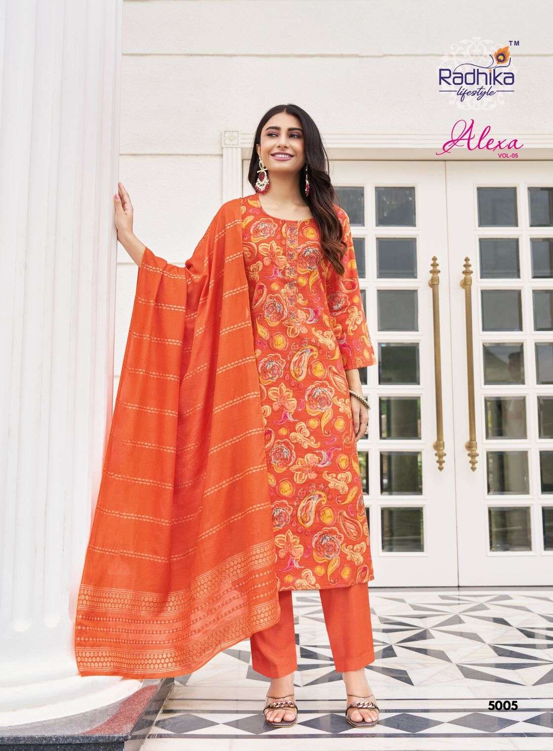 ALEXA VOL-5 BY RADHIKA LIFE STYLE IN VERTICAN SILK FOIL PRINT WITH HANDWORK 