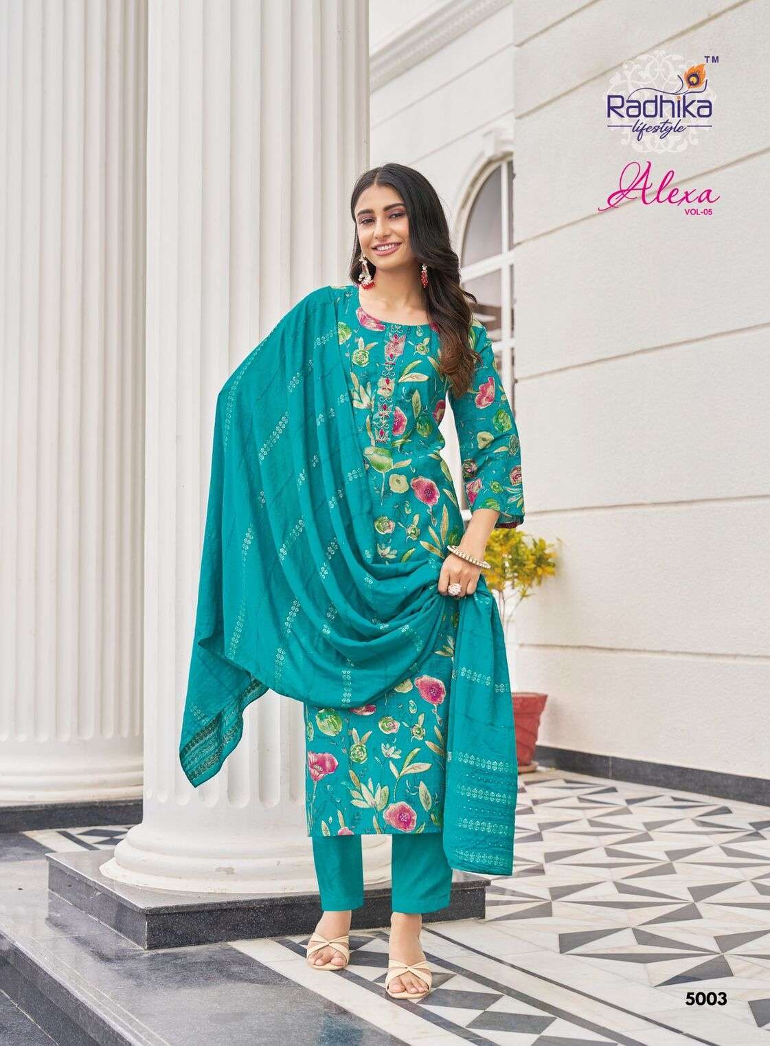 ALEXA VOL-5 BY RADHIKA LIFE STYLE IN VERTICAN SILK FOIL PRINT WITH HANDWORK 