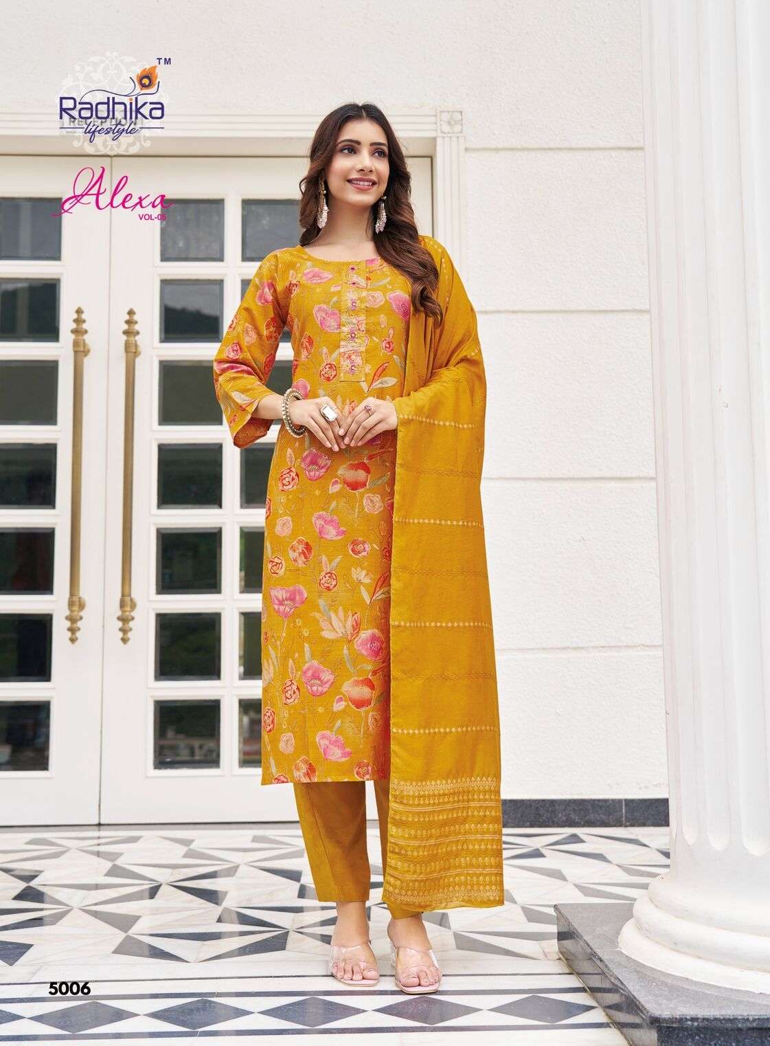 ALEXA VOL-5 BY RADHIKA LIFE STYLE IN VERTICAN SILK FOIL PRINT WITH HANDWORK 