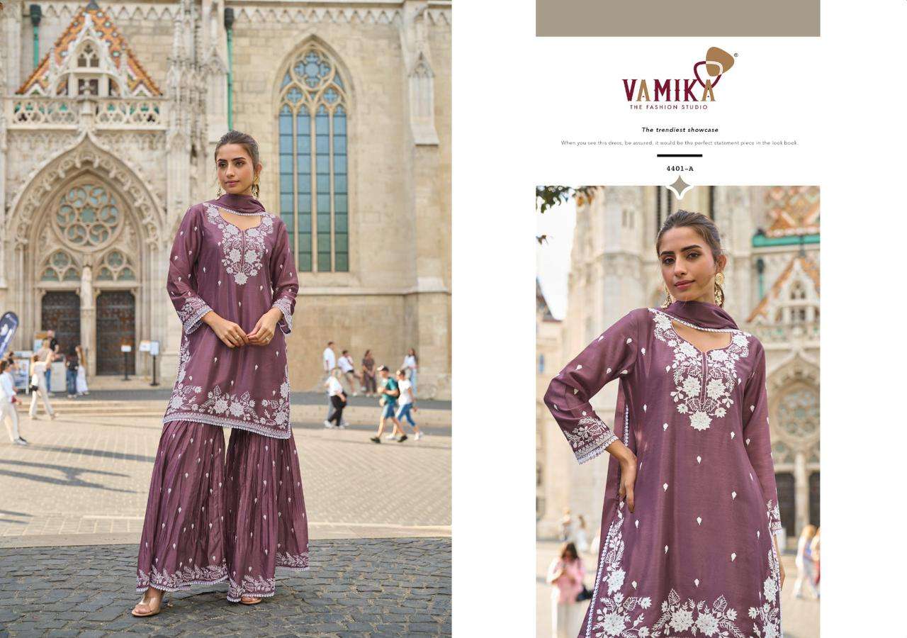 ANAMIKA VOL-3 BY VAMIKA IN HEAVY CHINON WITH HEAVY HANDWORK FOUR SIDE LESS DUPPATTA