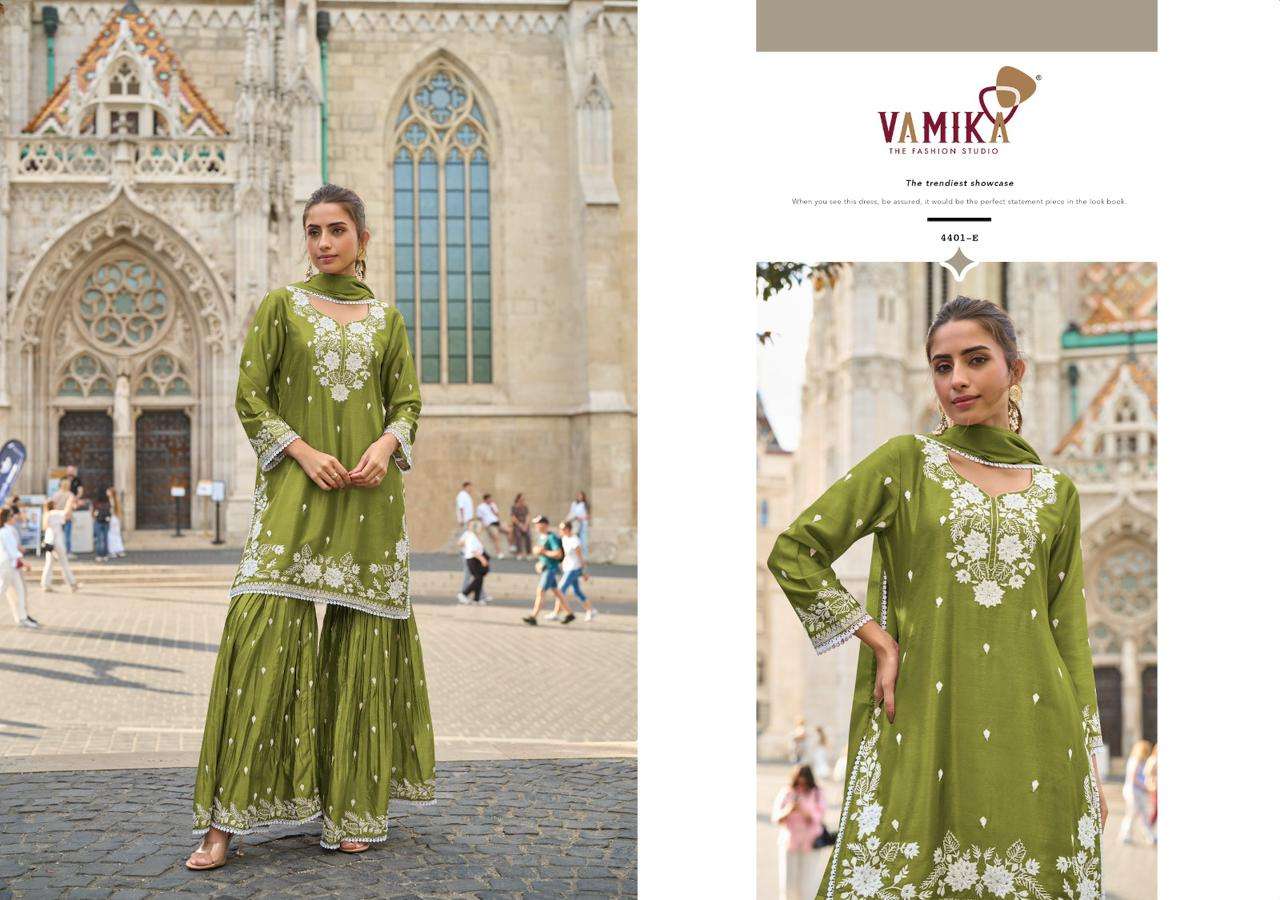 ANAMIKA VOL-3 BY VAMIKA IN HEAVY CHINON WITH HEAVY HANDWORK FOUR SIDE LESS DUPPATTA
