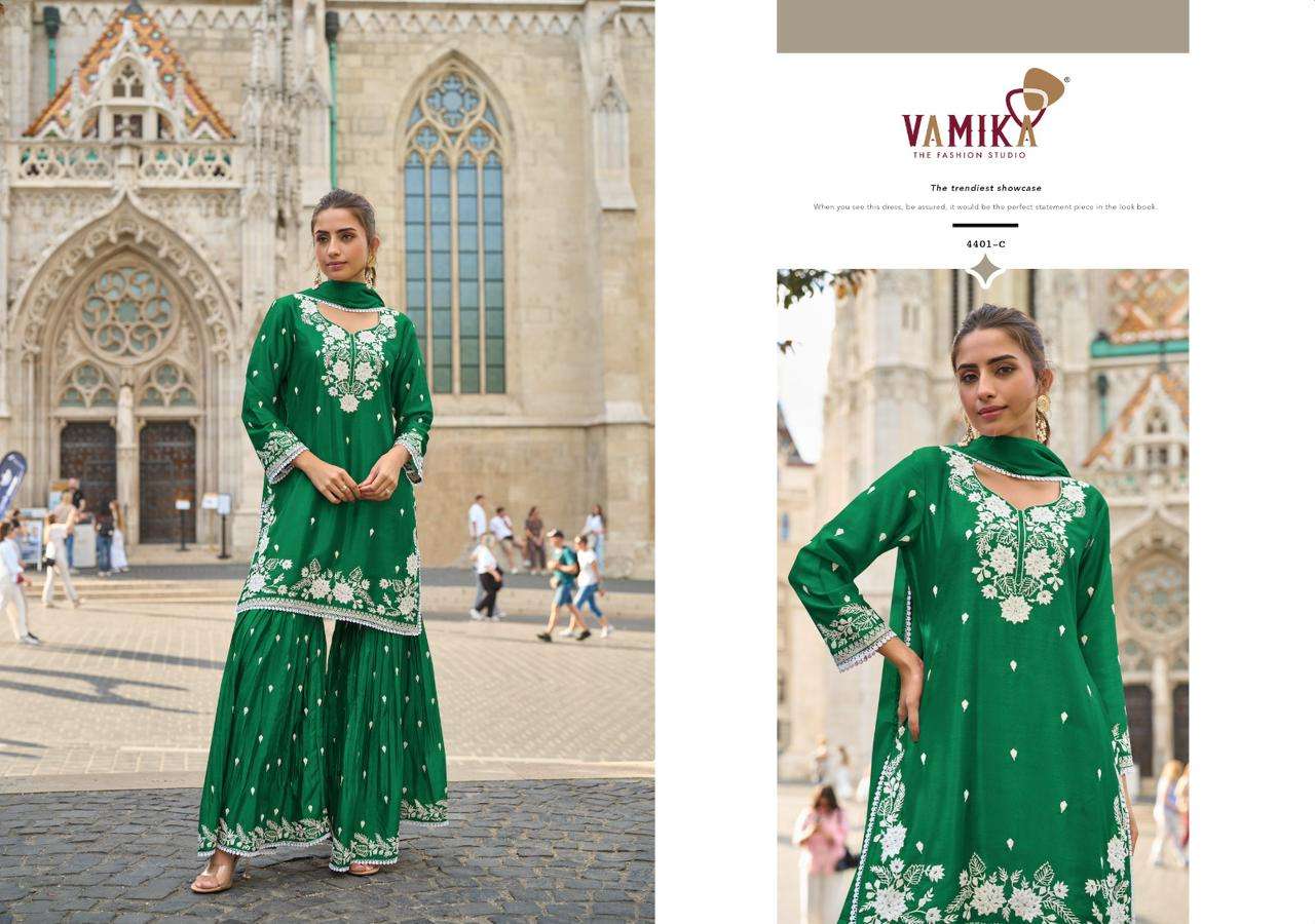 ANAMIKA VOL-3 BY VAMIKA IN HEAVY CHINON WITH HEAVY HANDWORK FOUR SIDE LESS DUPPATTA
