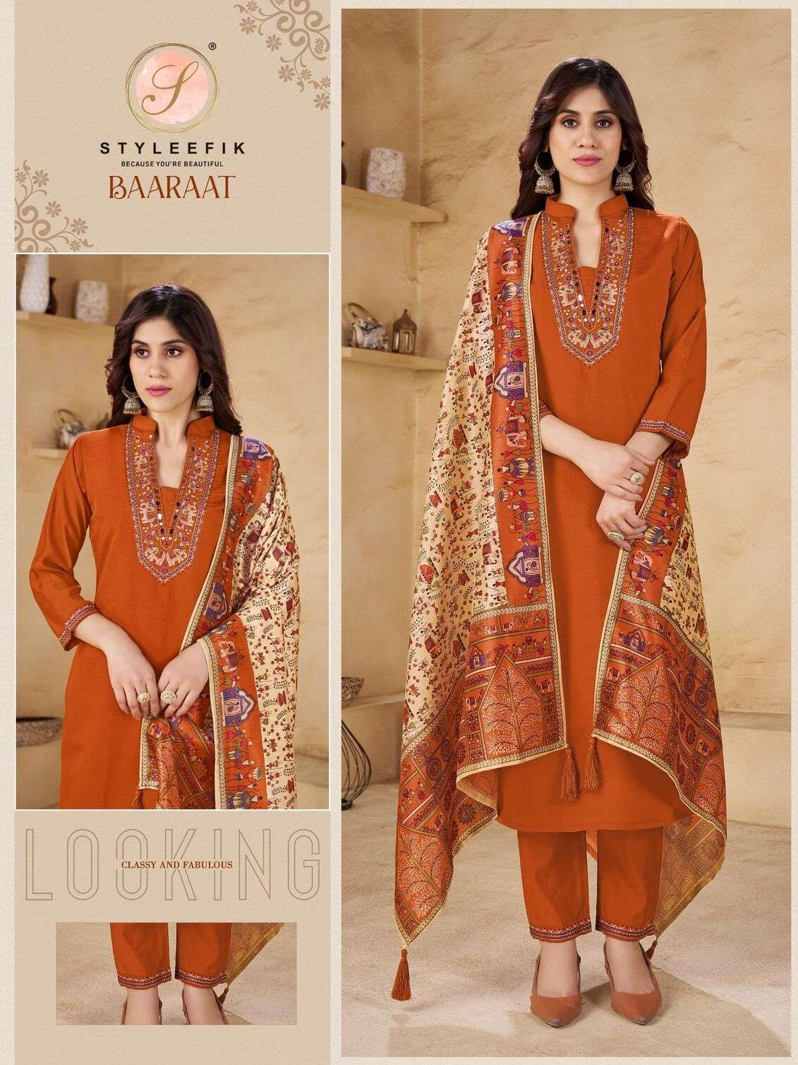 BAARAAT BY STYLEFIK IN MILAN SILK SOFT BAMBOO SILK DUPATTA WITH NECK WORK 