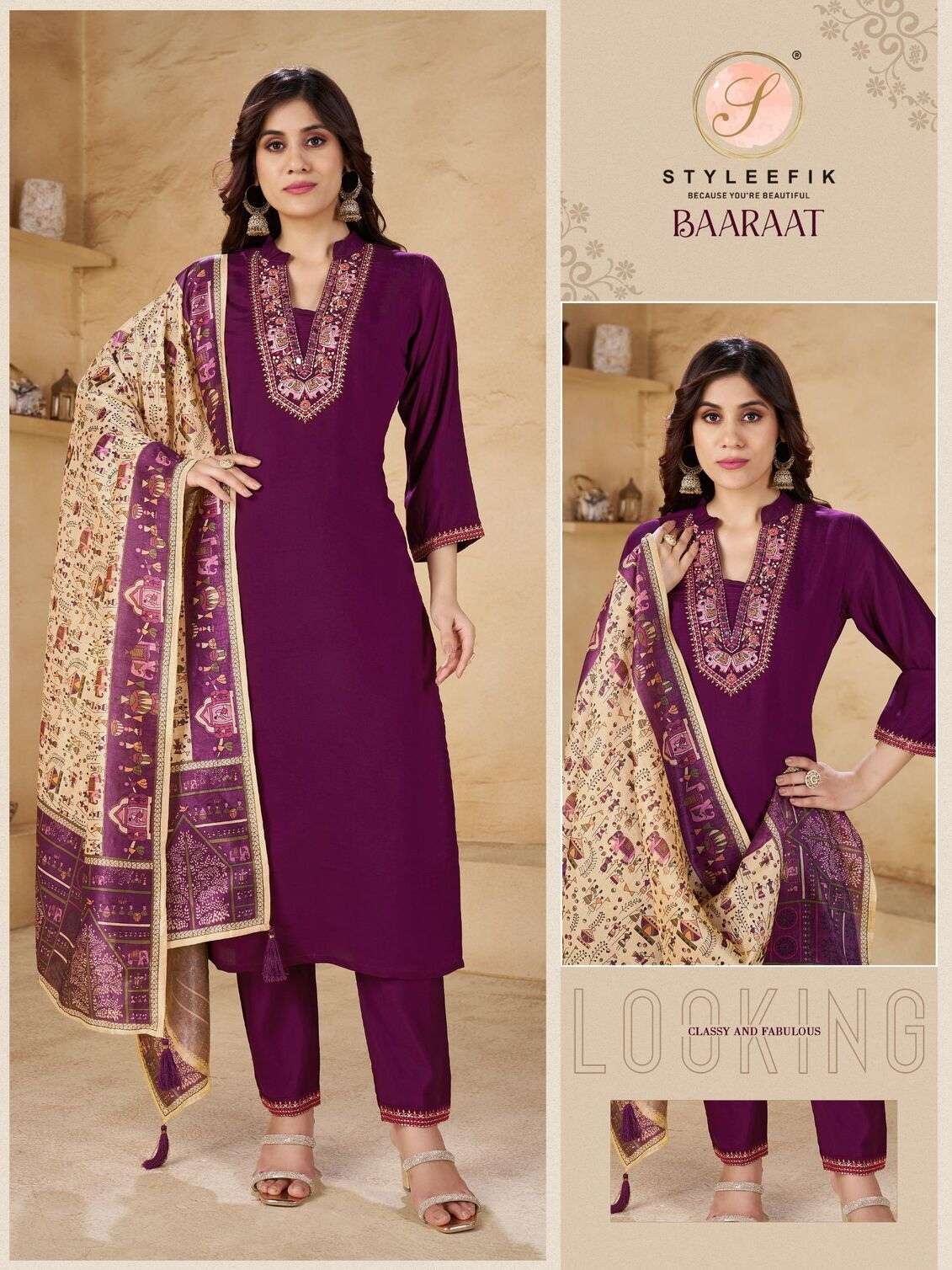BAARAAT BY STYLEFIK IN MILAN SILK SOFT BAMBOO SILK DUPATTA WITH NECK WORK 