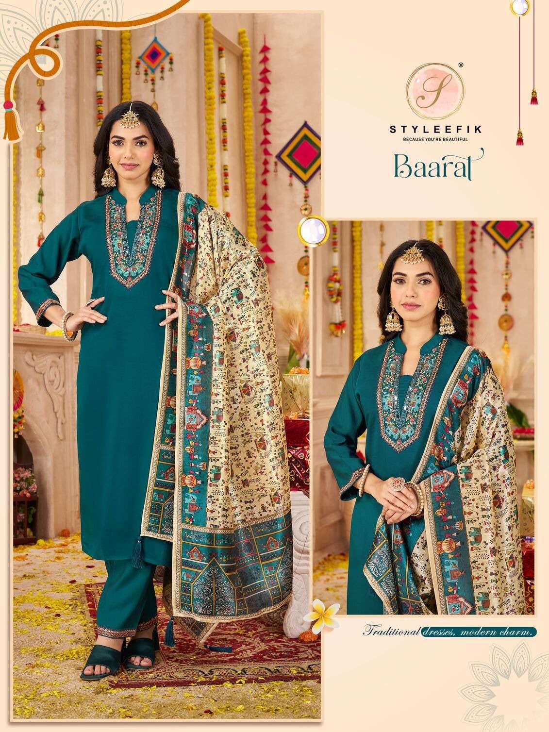 BAARAAT BY STYLEFIK IN MILAN SILK SOFT BAMBOO SILK DUPATTA WITH NECK WORK 